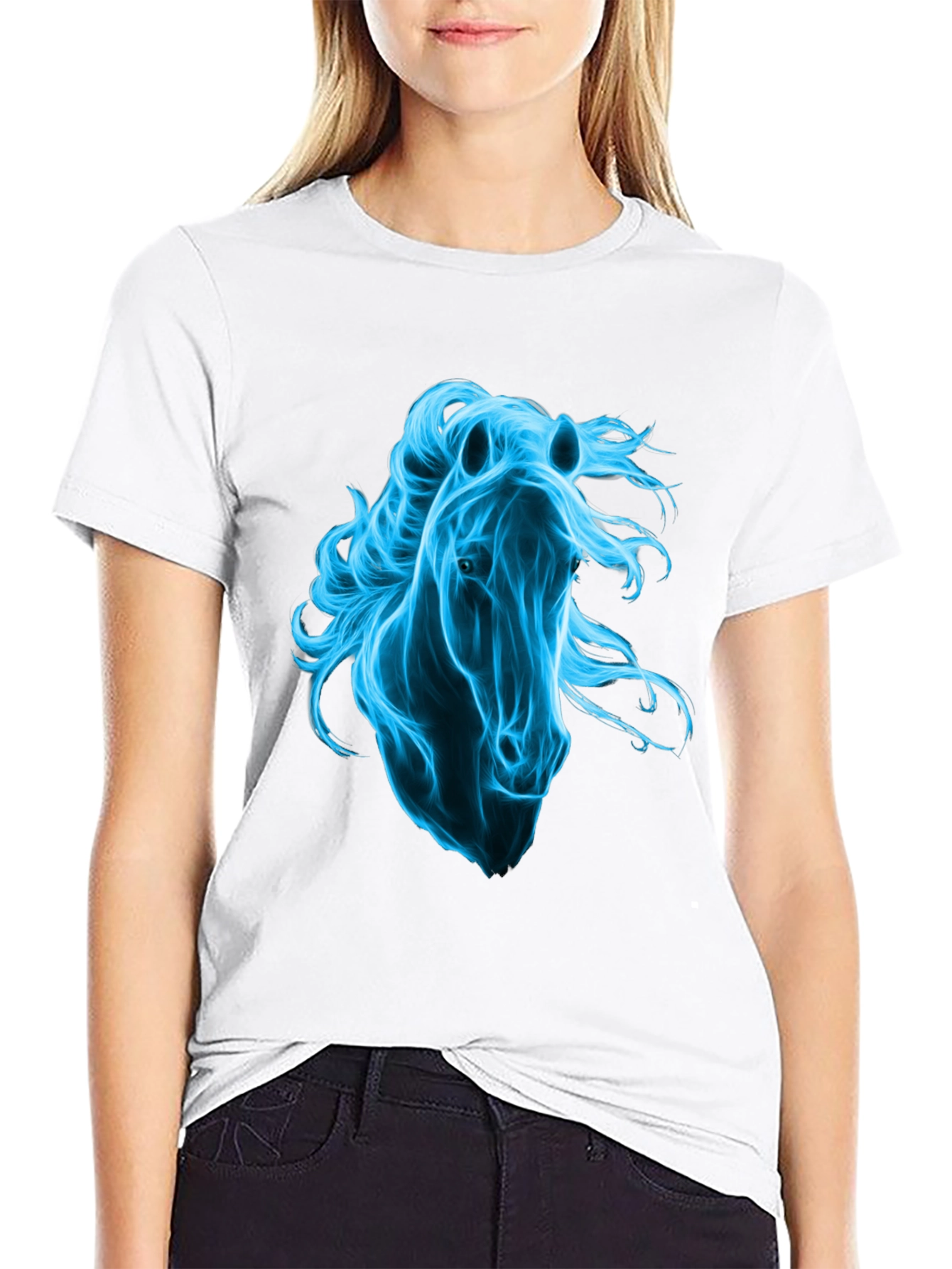 Mens Black T-Shirt with Blue Horse Graphic