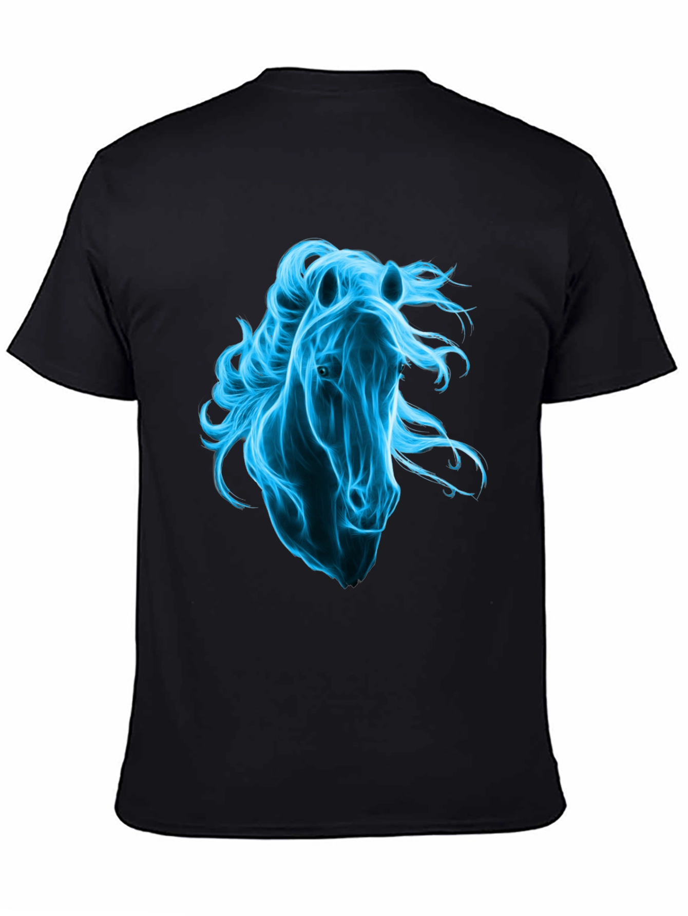 Mens Black T-Shirt with Blue Horse Graphic