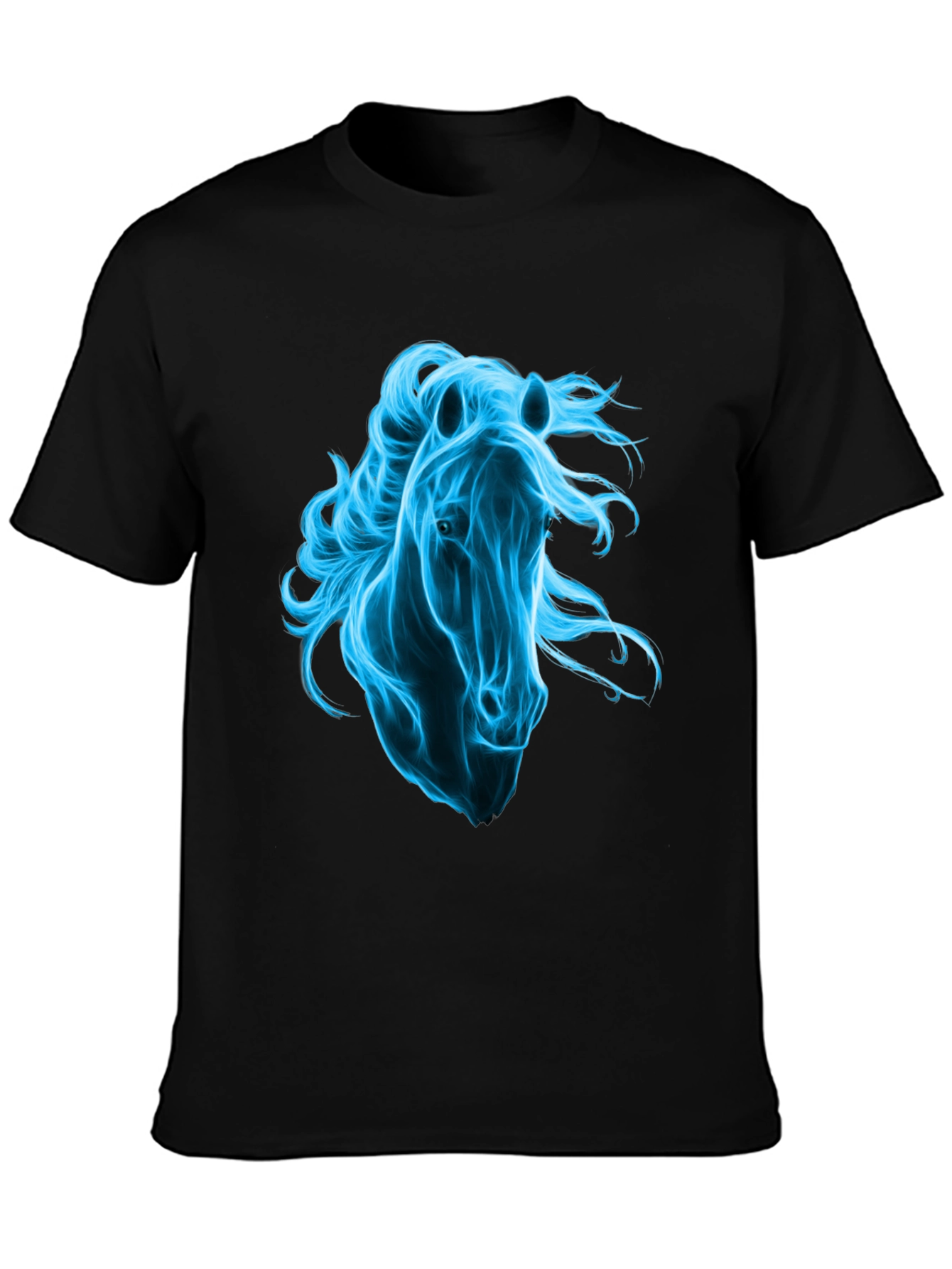 Mens Black T-Shirt with Blue Horse Graphic