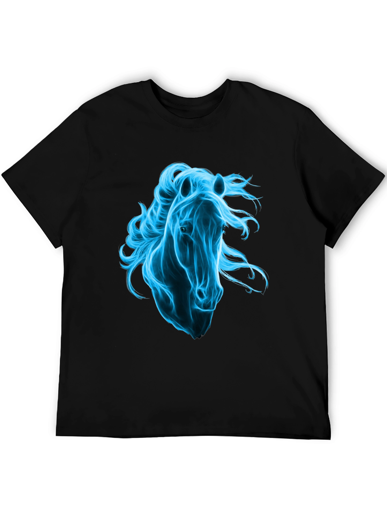 Mens Black T-Shirt with Blue Horse Graphic