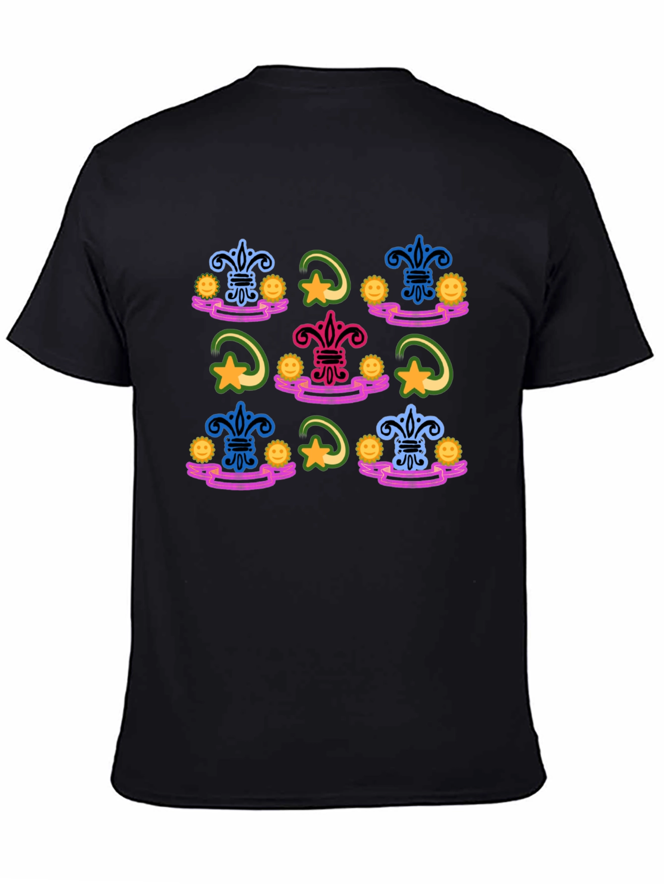 Funky Fleur-de-Lis Pattern Black T-Shirt