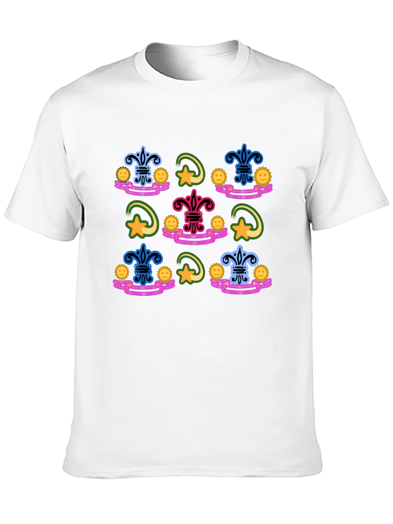 Funky Fleur-de-Lis Pattern Black T-Shirt