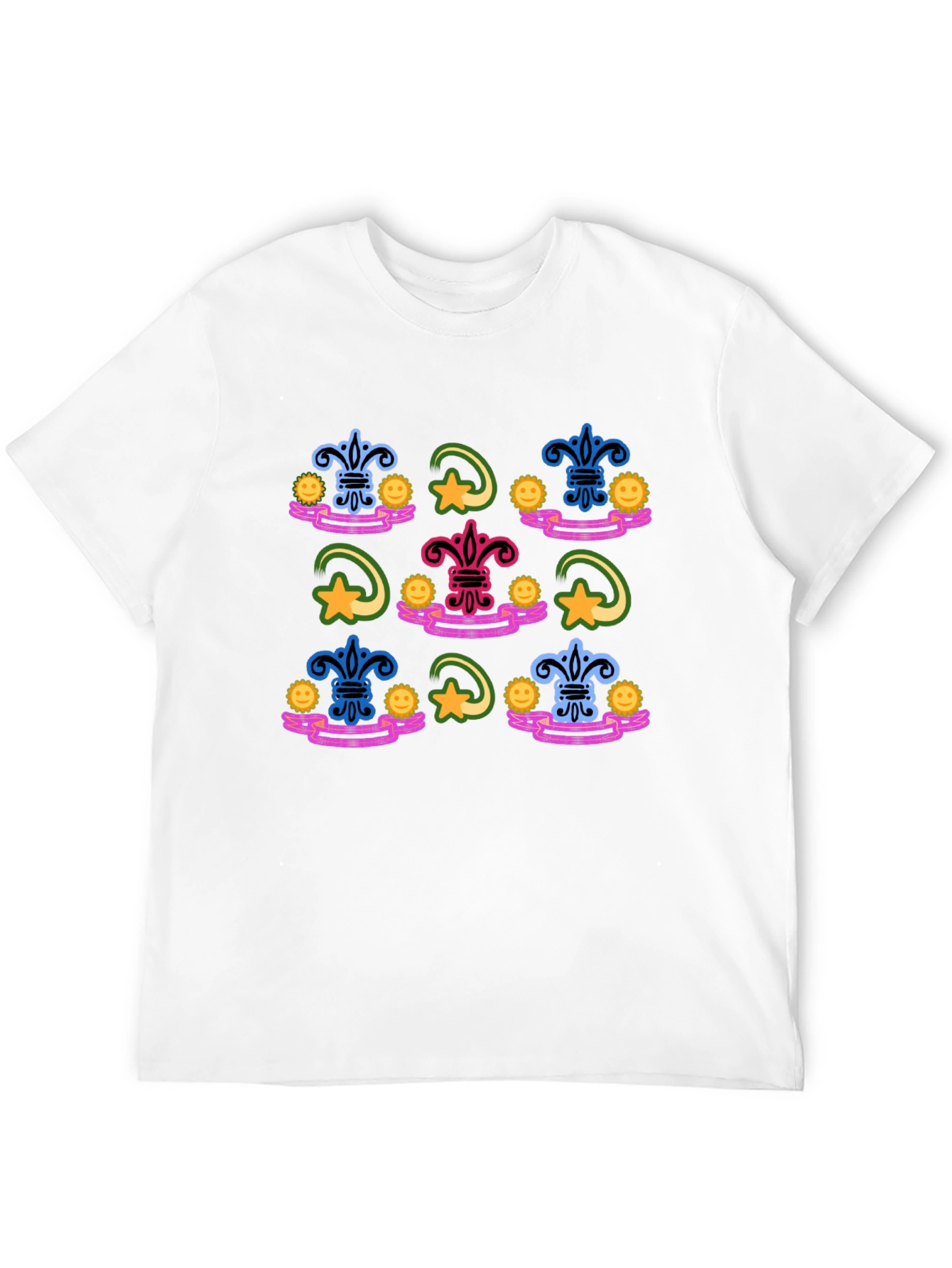 Funky Fleur-de-Lis Pattern Black T-Shirt