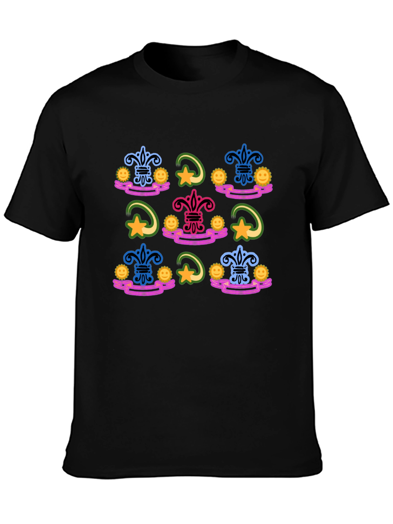 Funky Fleur-de-Lis Pattern Black T-Shirt