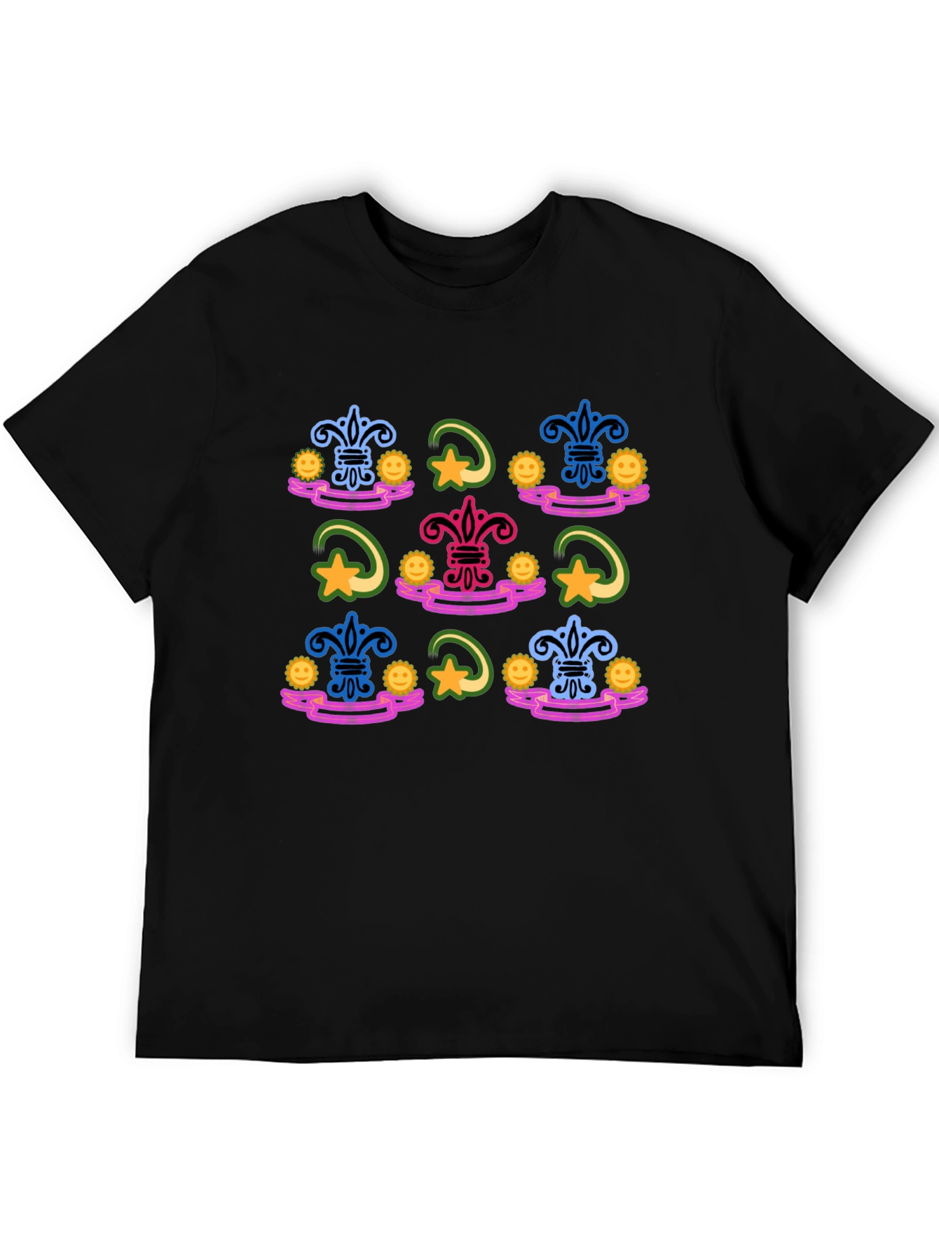 Funky Fleur-de-Lis Pattern Black T-Shirt