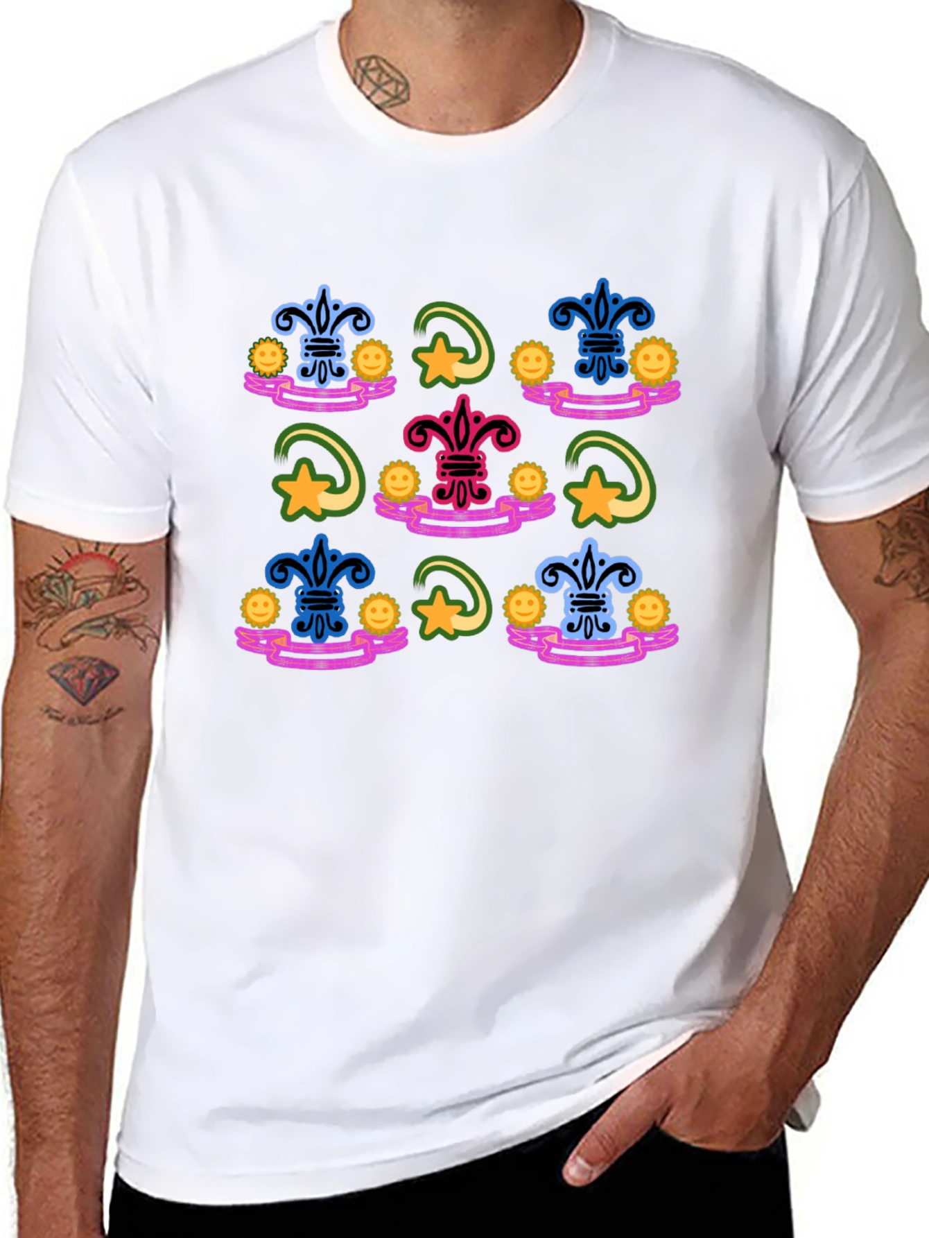 Funky Fleur-de-Lis Pattern Black T-Shirt