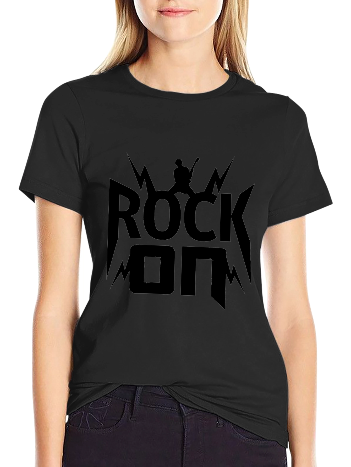 Rock On Graphic Tee - Black Cotton T-Shirt