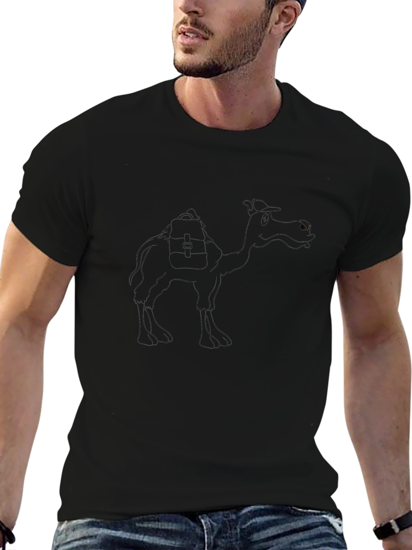 Camel Graphic Tee - Black Cotton T-Shirt