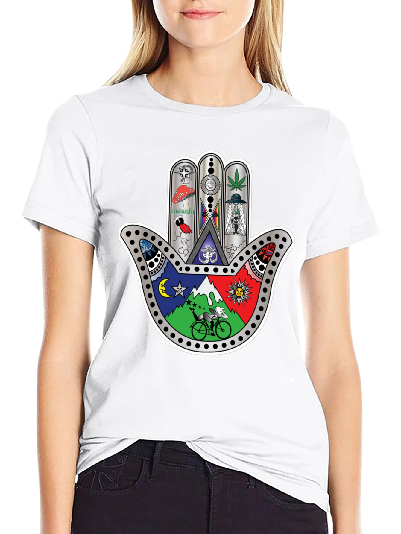 Hamsa Hand Psychedelic Graphic Print Tee