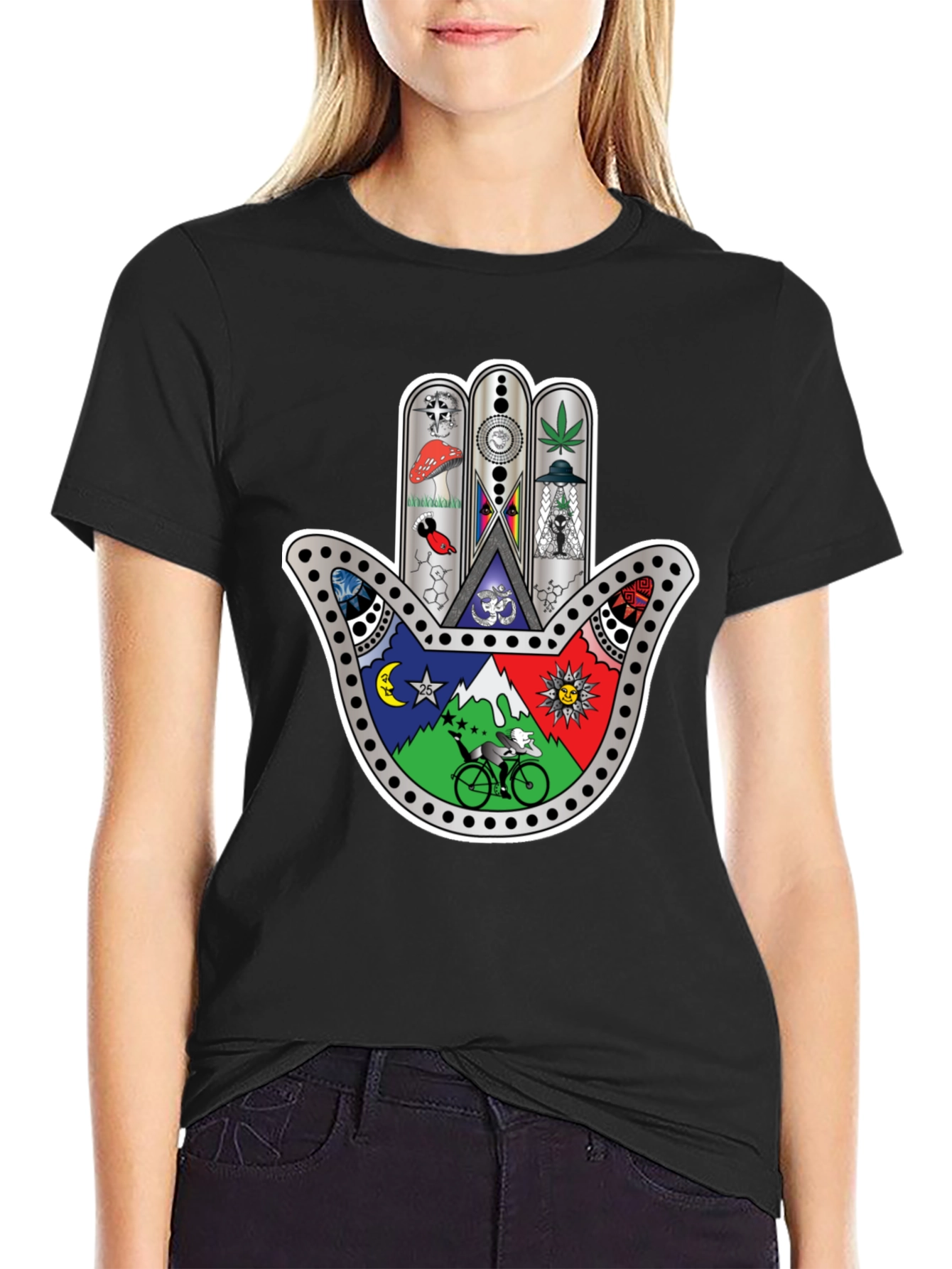 Hamsa Hand Psychedelic Graphic Print Tee