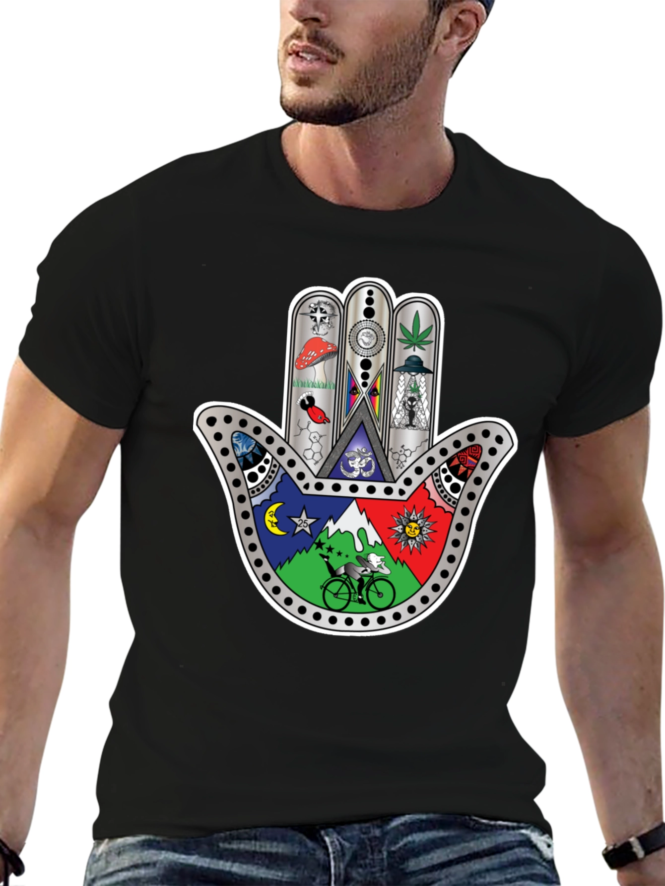 Hamsa Hand Psychedelic Graphic Print Tee