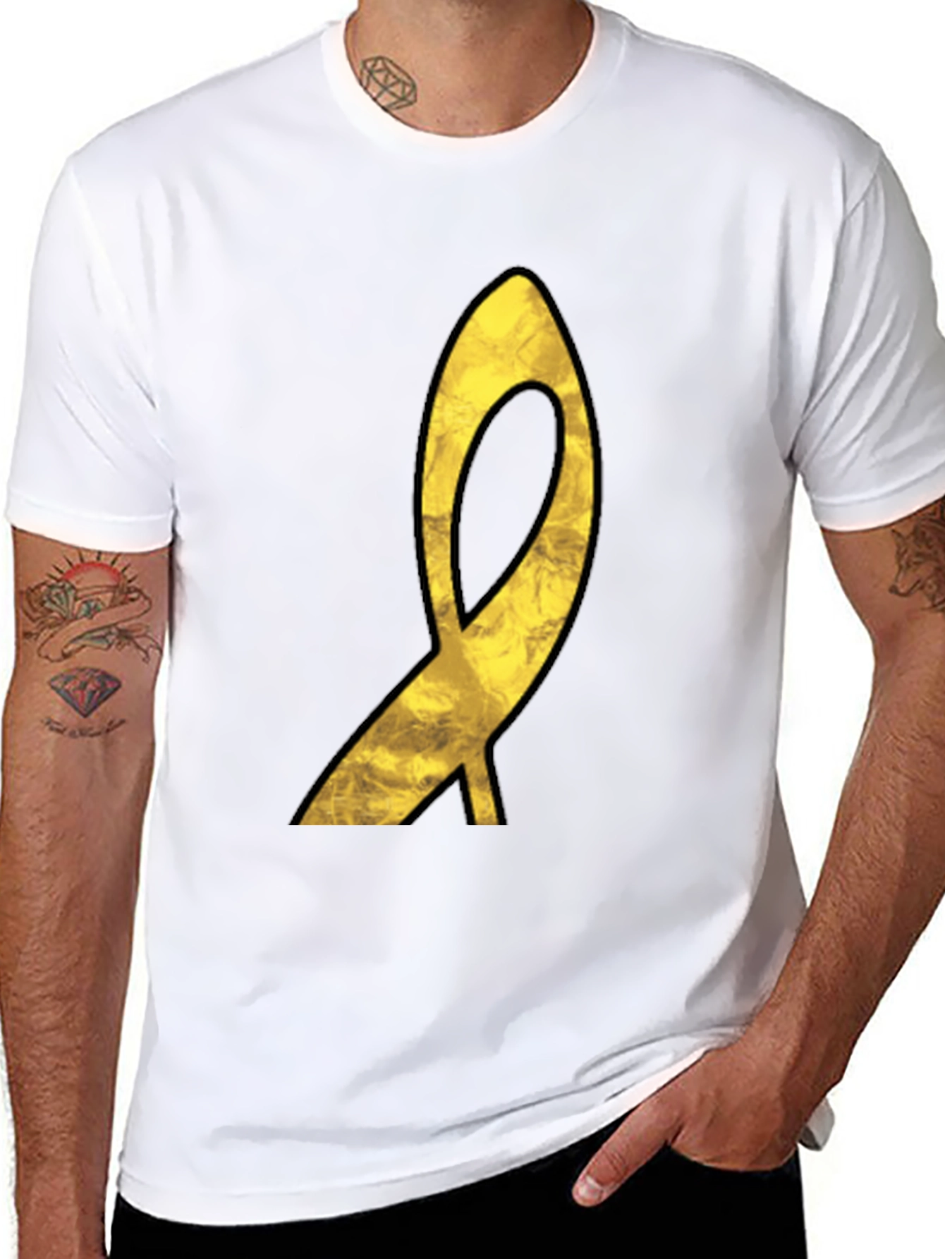 Golden Ribbon Graphic Black T-Shirt