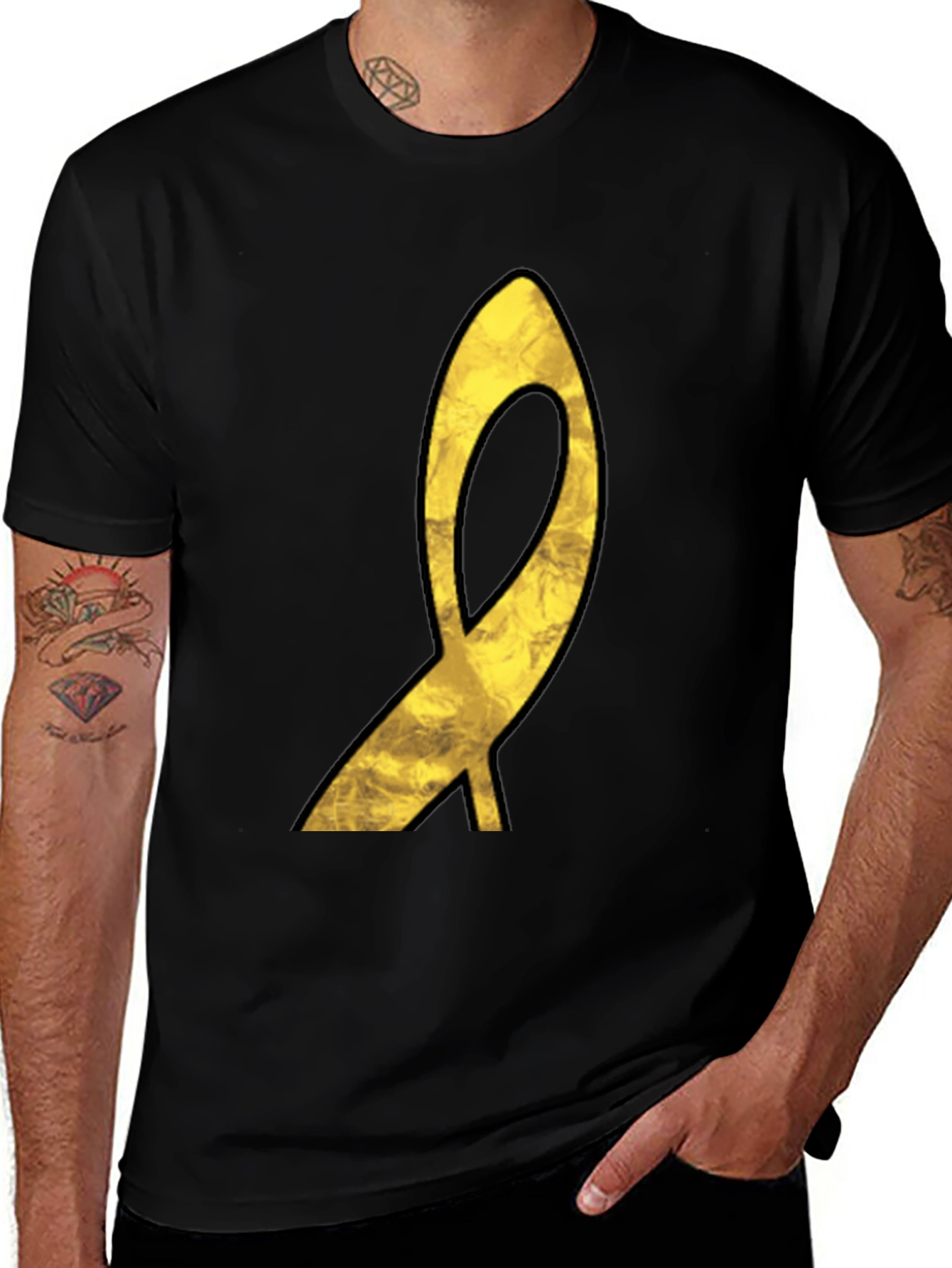 Golden Ribbon Graphic Black T-Shirt