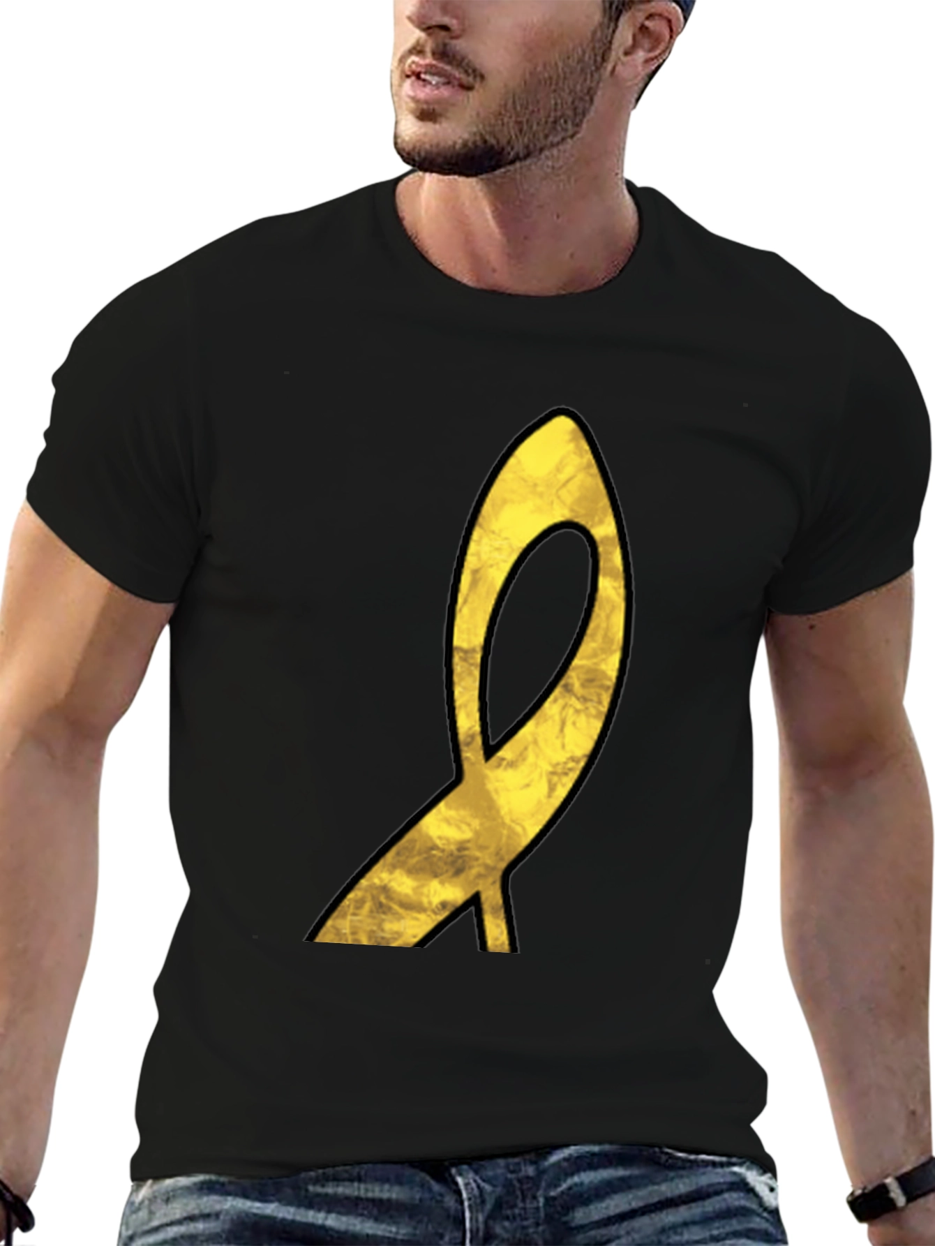 Golden Ribbon Graphic Black T-Shirt