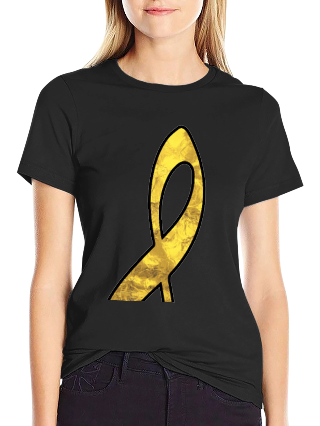Golden Ribbon Graphic Black T-Shirt