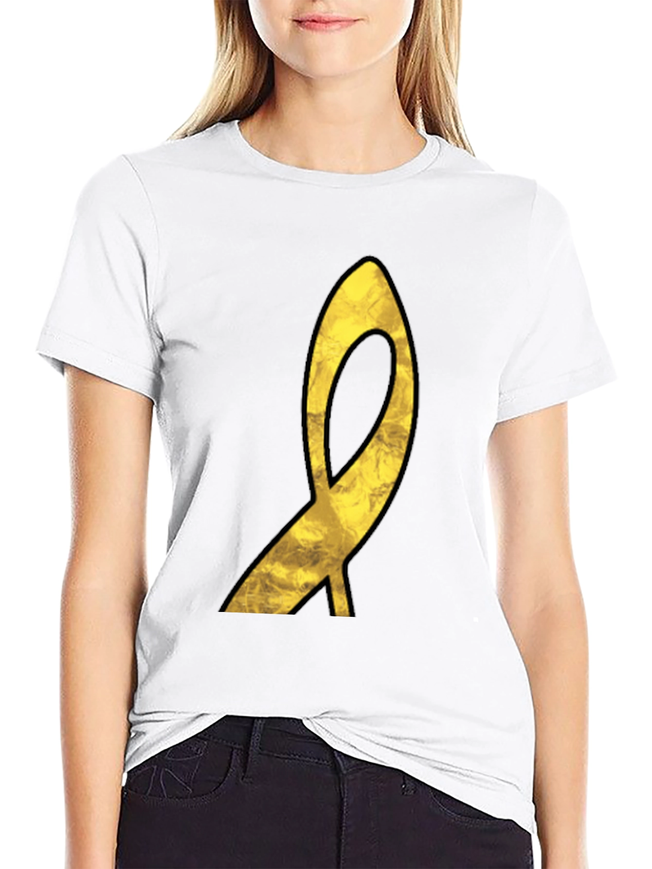Golden Ribbon Graphic Black T-Shirt