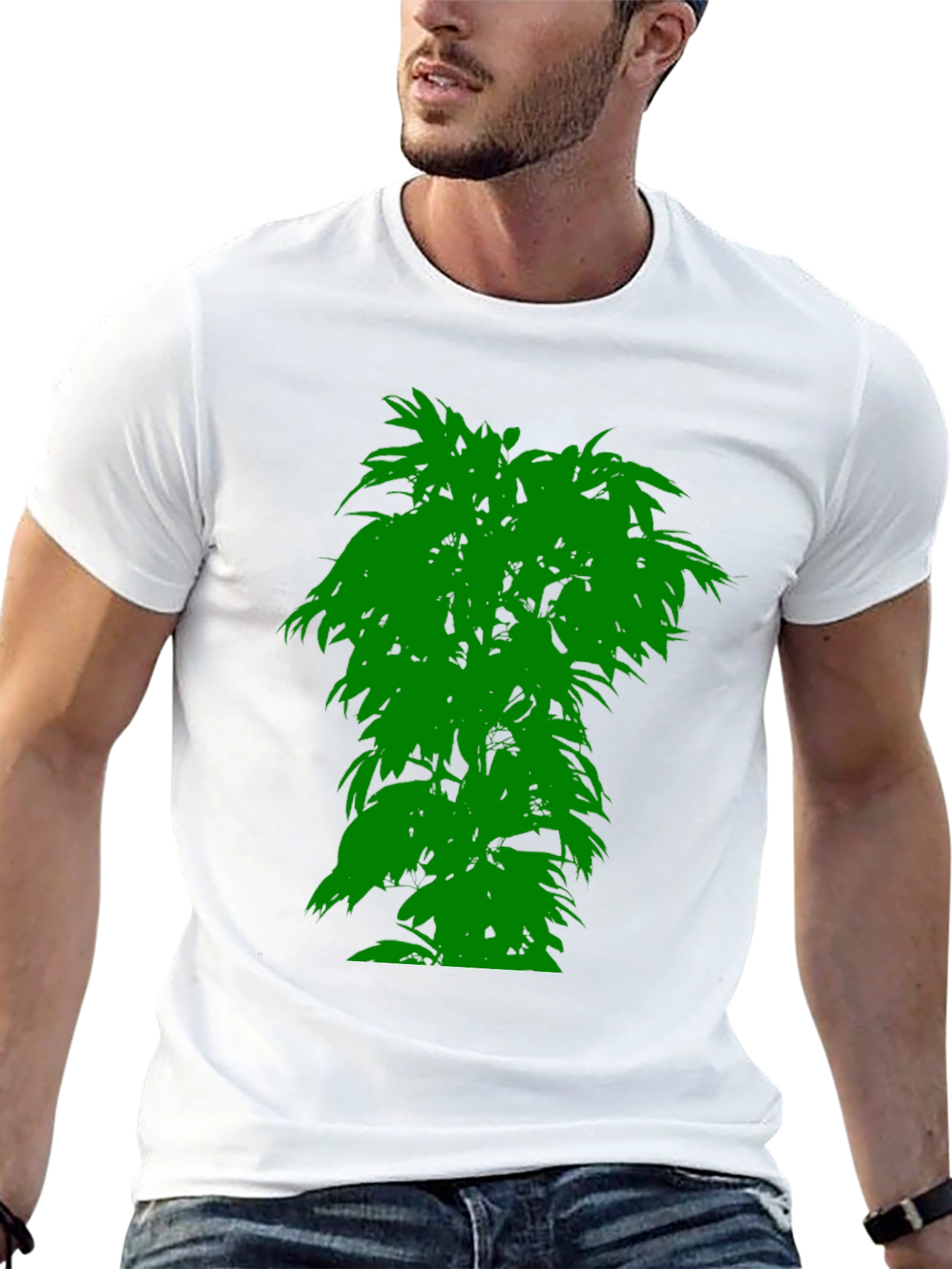 Mens Black T-Shirt with Green Tree Graphic