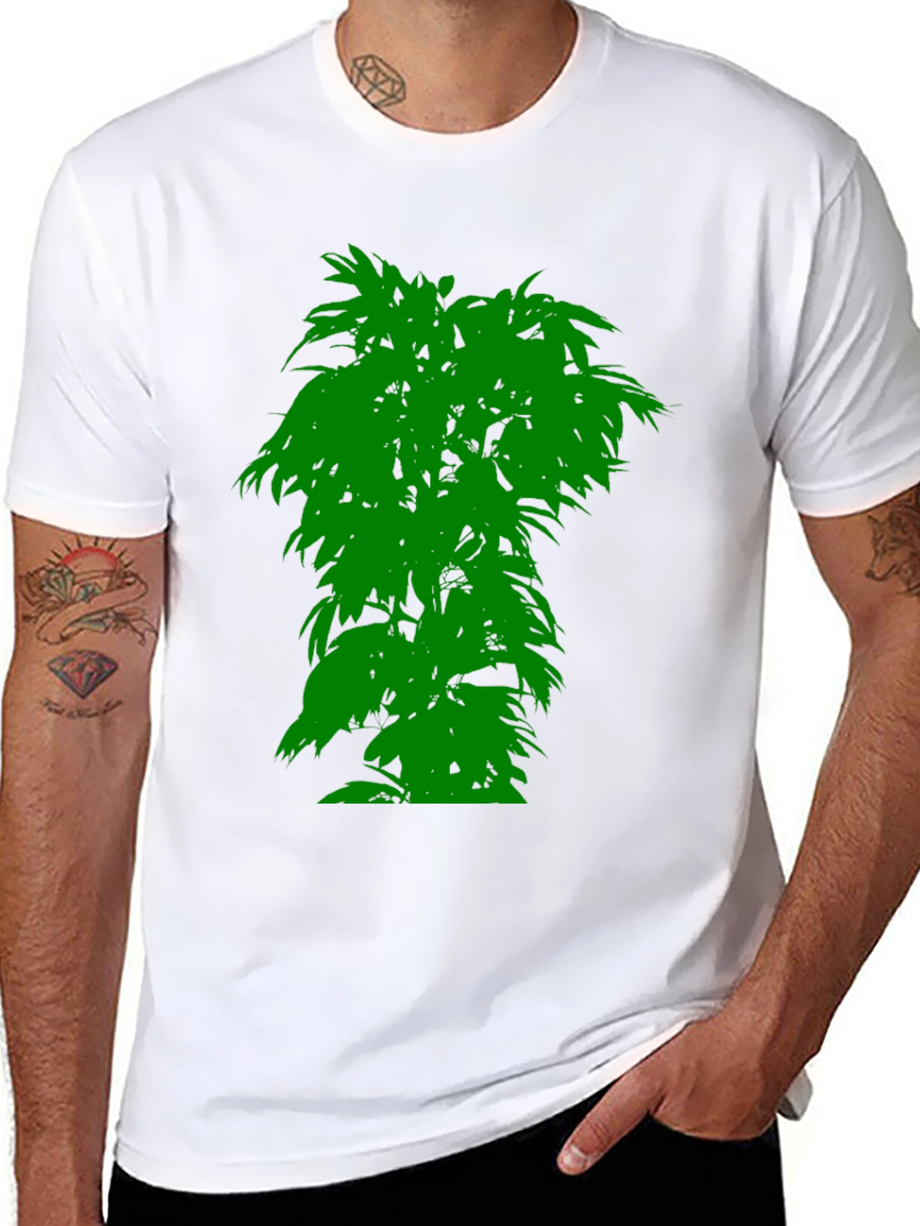 Mens Black T-Shirt with Green Tree Graphic