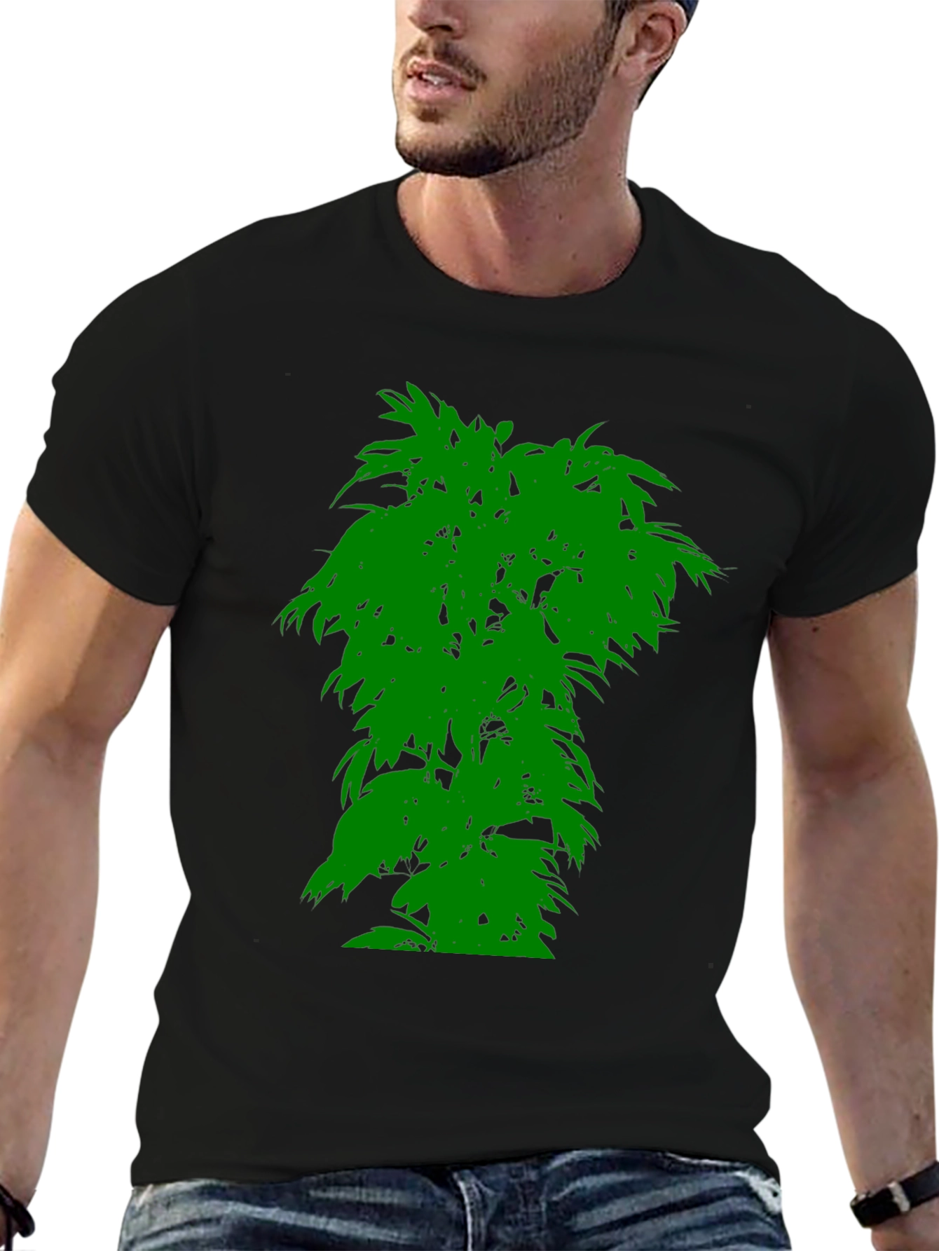 Mens Black T-Shirt with Green Tree Graphic