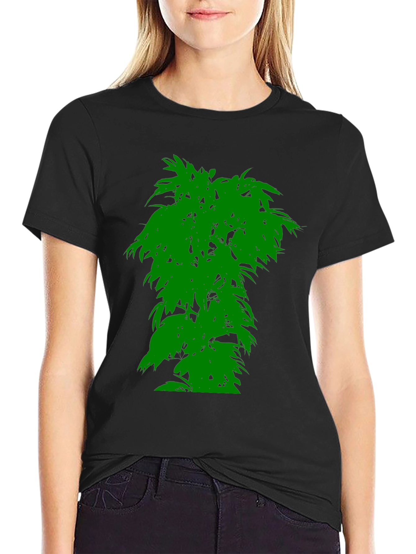 Mens Black T-Shirt with Green Tree Graphic