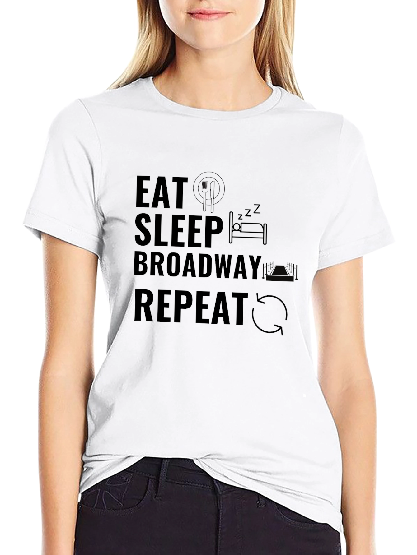Eat Sleep Broadway Repeat T-Shirt - Black Crew Neck