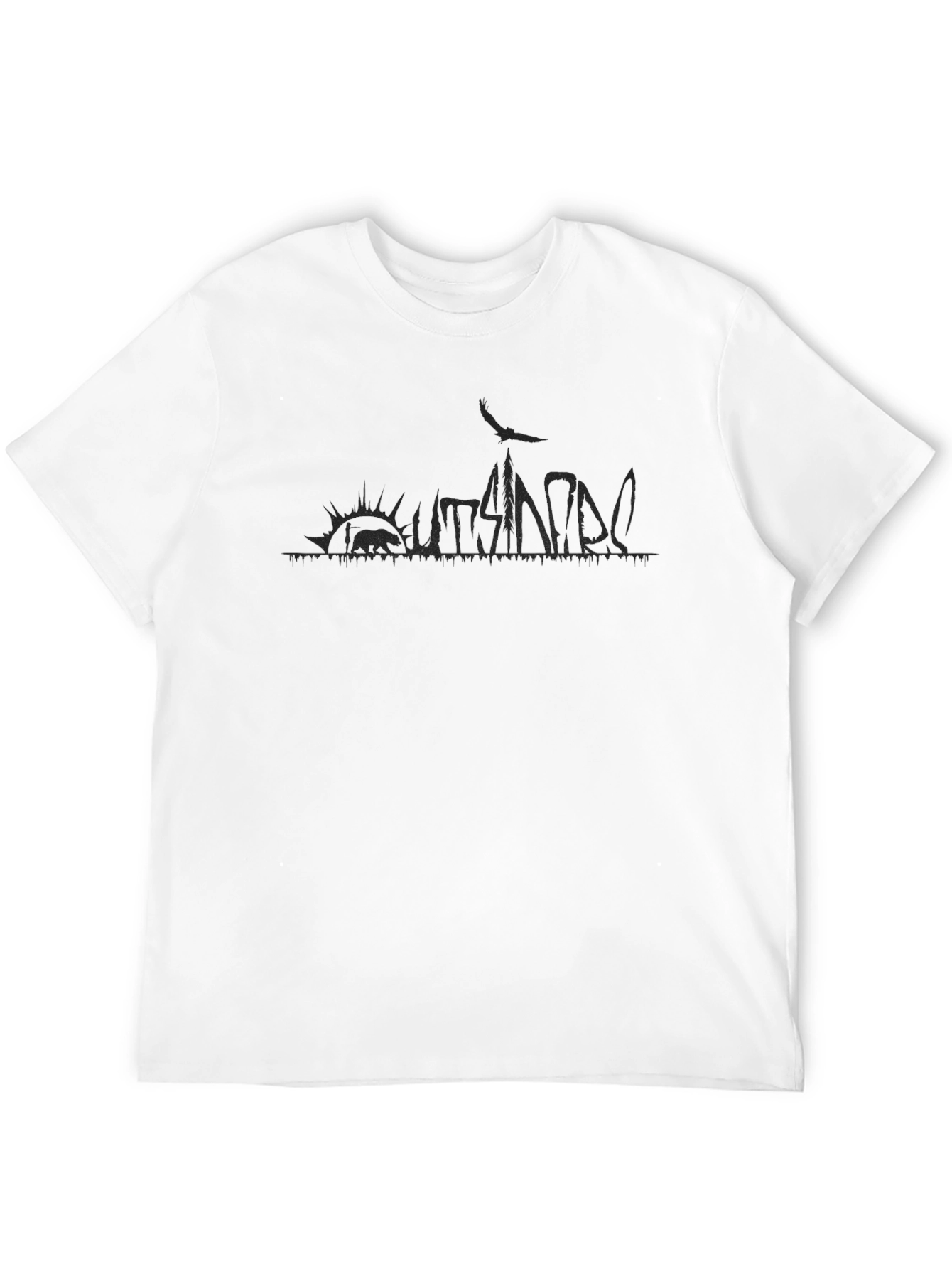 Mens Black T-Shirt with Abstract Outdoors Print