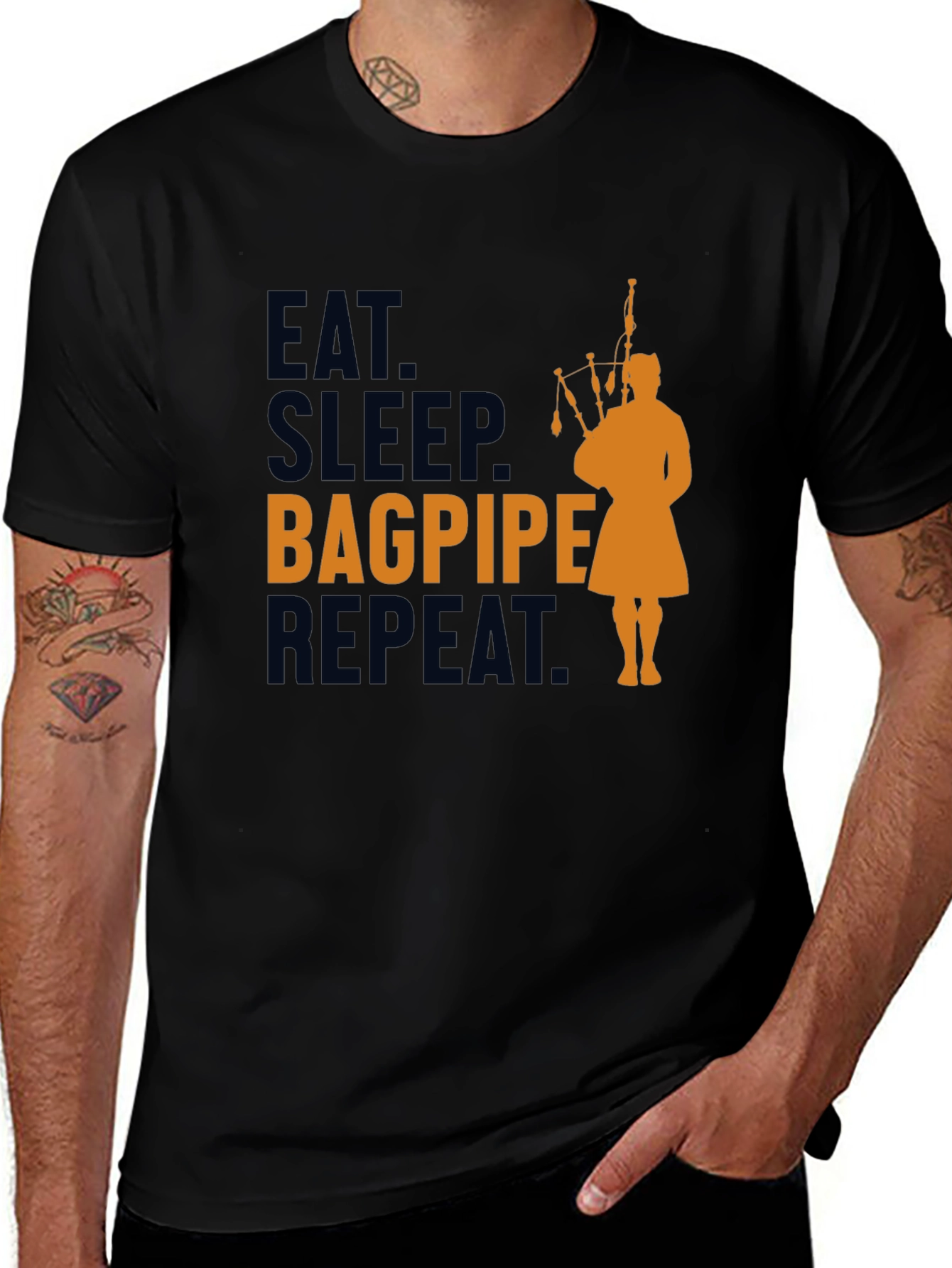 Eat Sleep Bagpipe Repeat Black T-Shirt