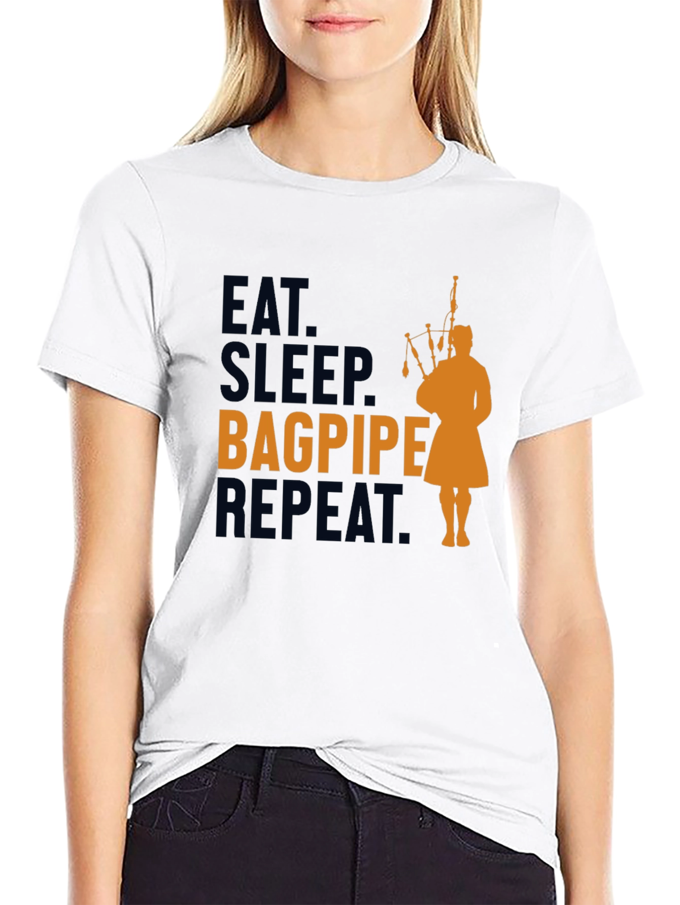Eat Sleep Bagpipe Repeat Black T-Shirt