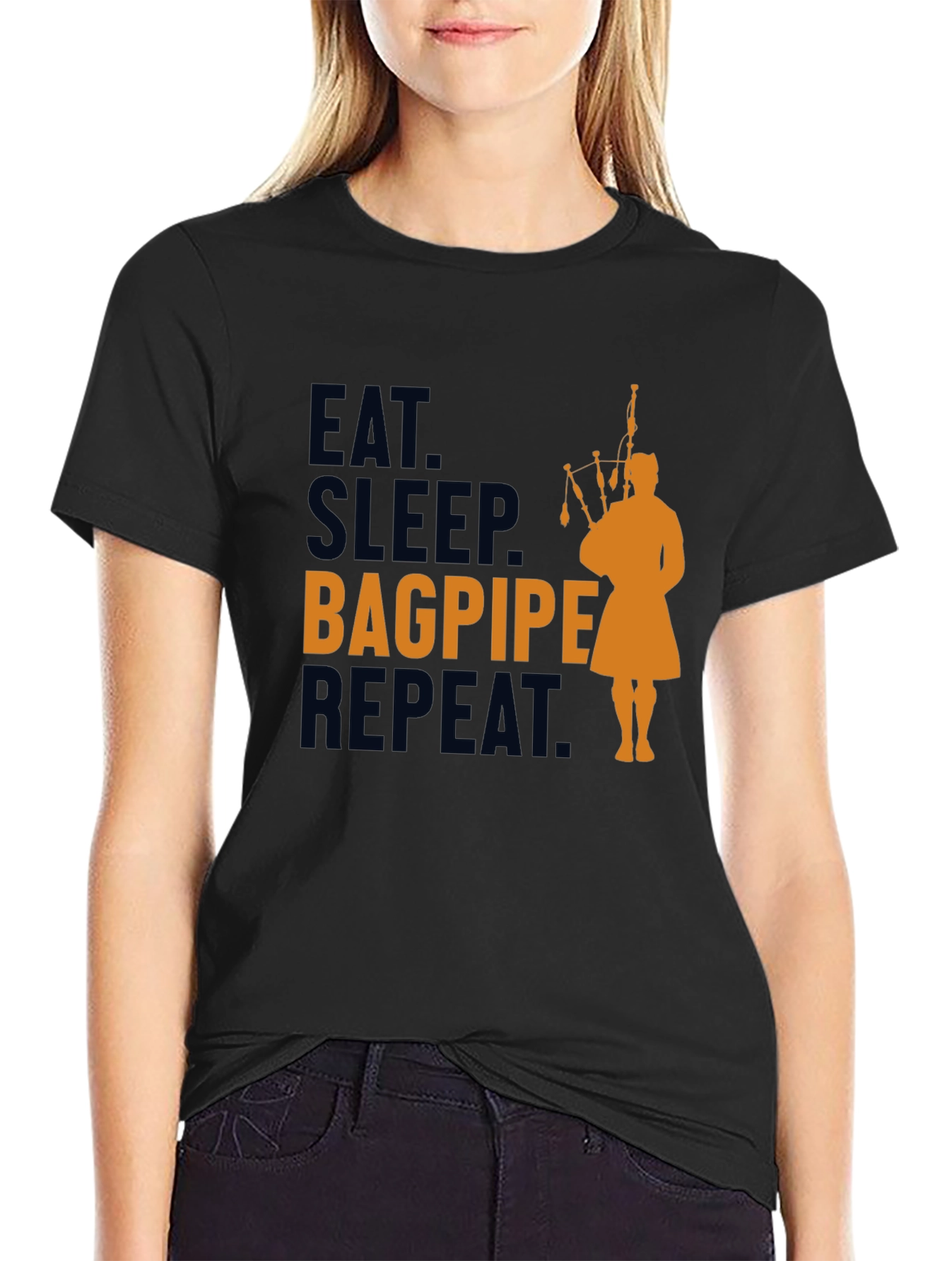 Eat Sleep Bagpipe Repeat Black T-Shirt