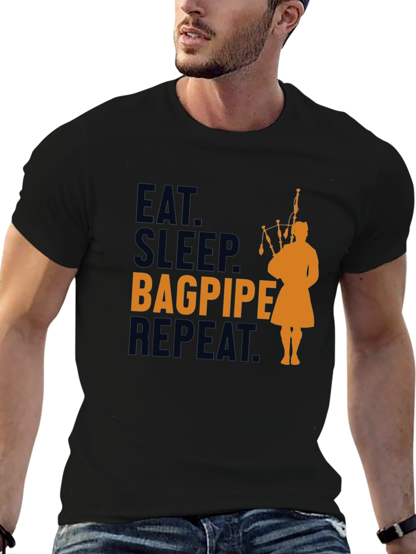 Eat Sleep Bagpipe Repeat Black T-Shirt