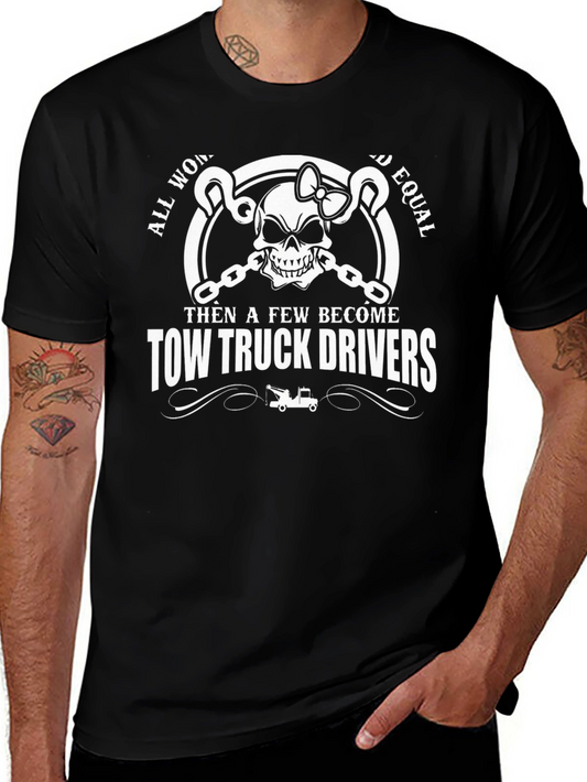 Tow Truck Driver Skull Graphic Tee - Black