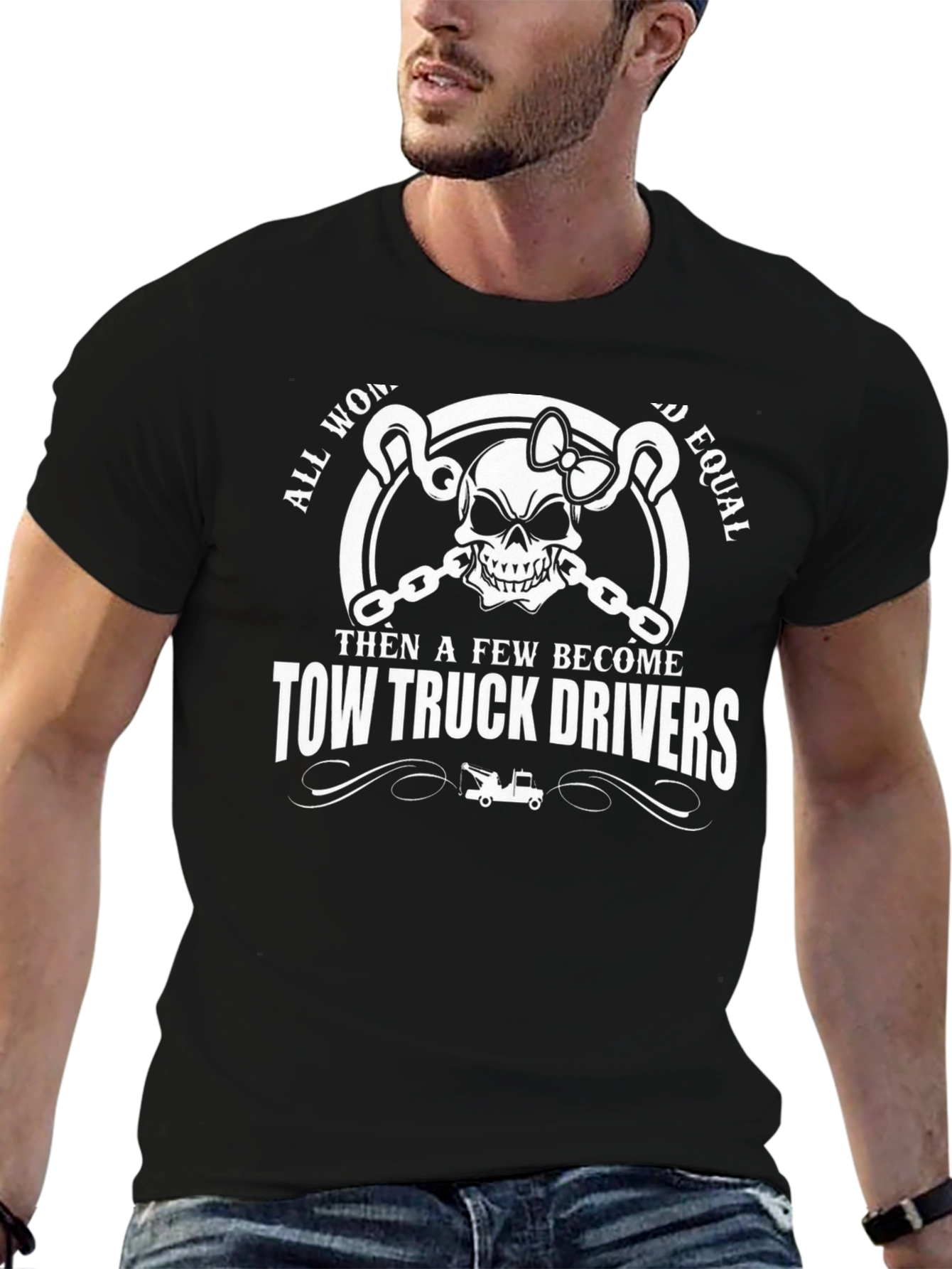 Tow Truck Driver Skull Graphic Tee - Black