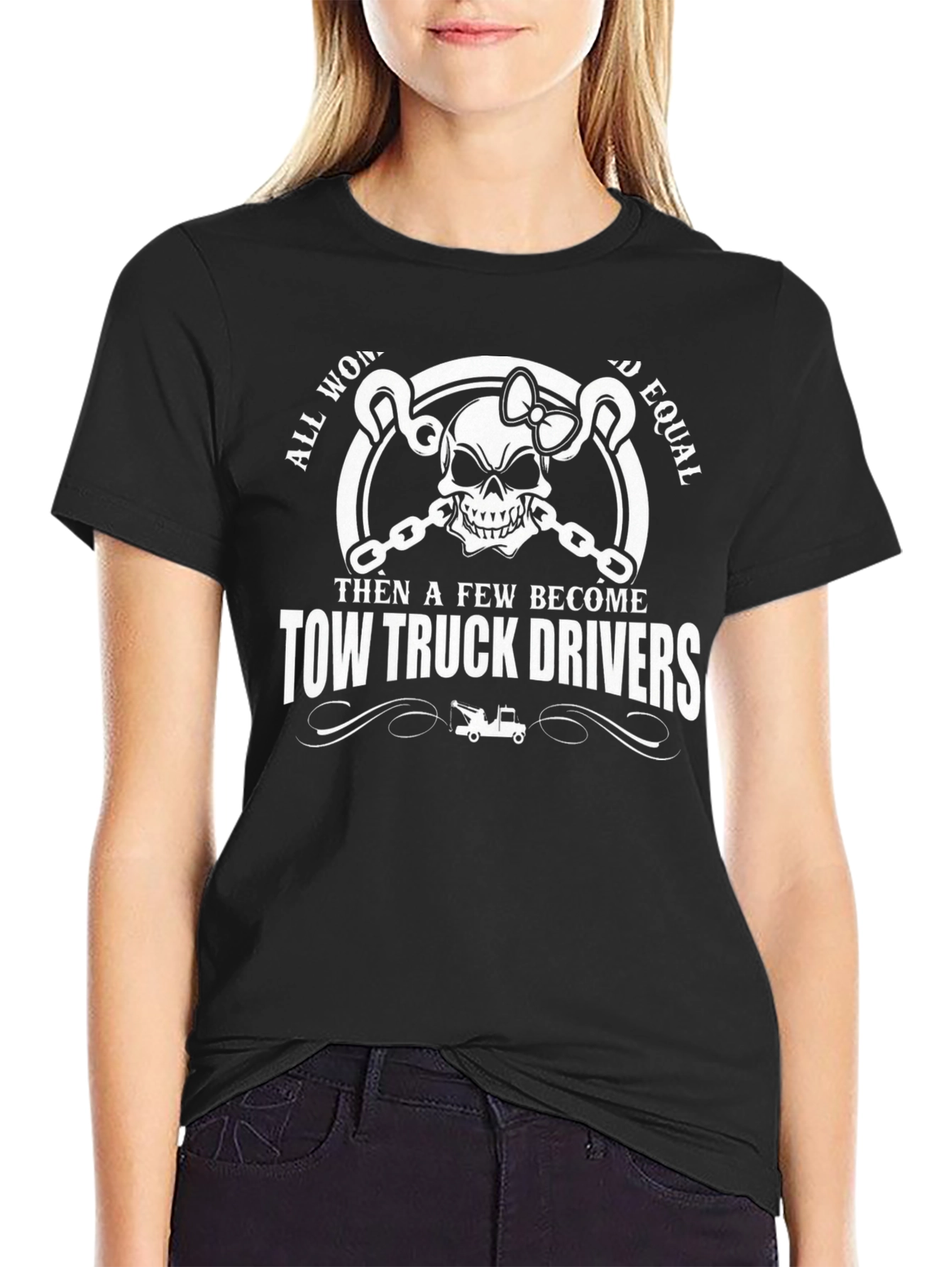 Tow Truck Driver Skull Graphic Tee - Black