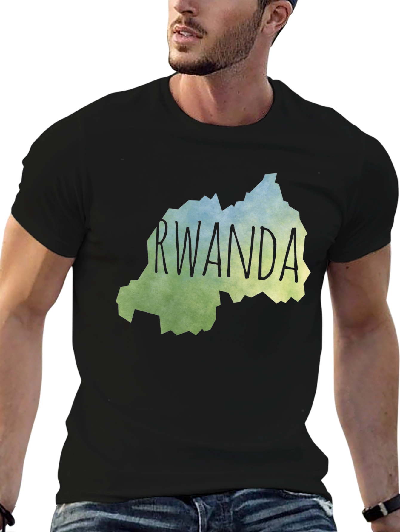 Rwanda Map T-Shirt - Mens Black Graphic Tee