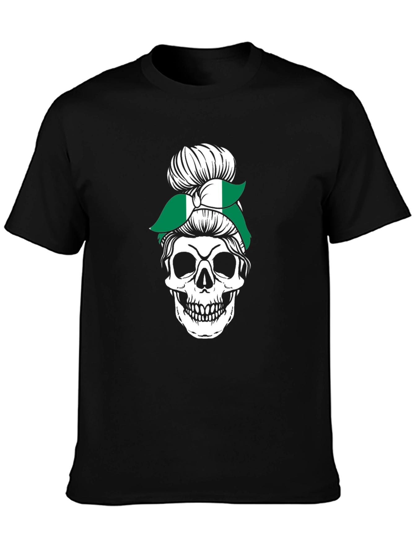 Skull Nigeria Messy Bun T-Shirt