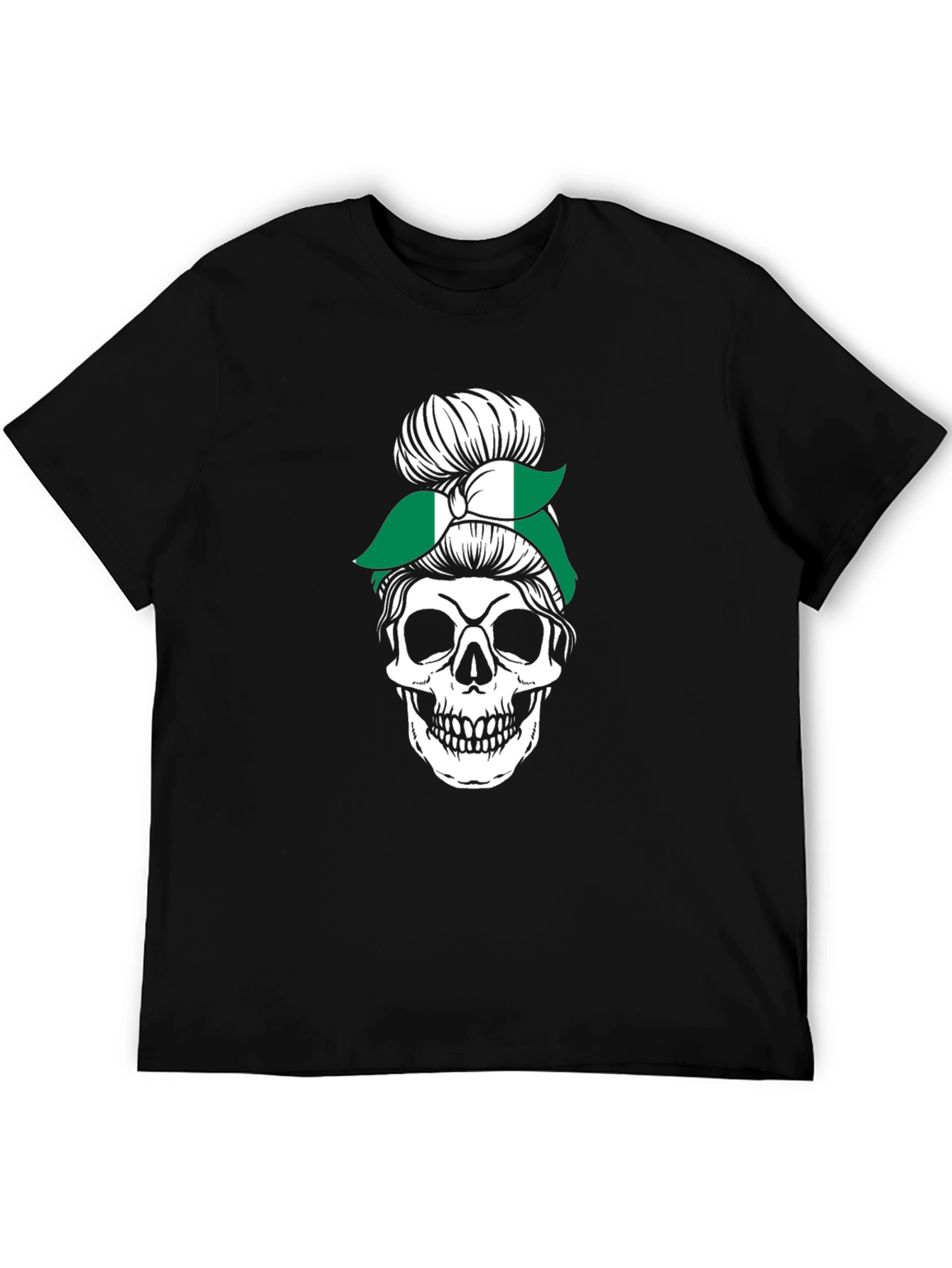 Skull Nigeria Messy Bun T-Shirt