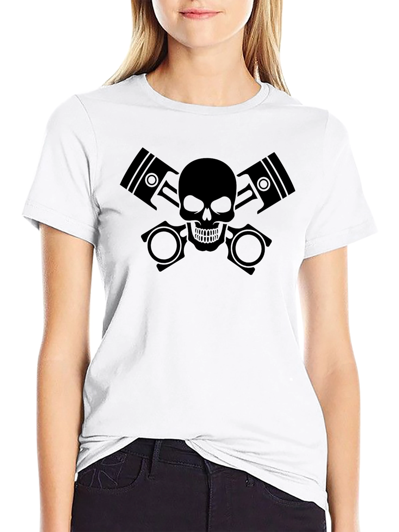 Skull & Pistons Graphic Tee - Black