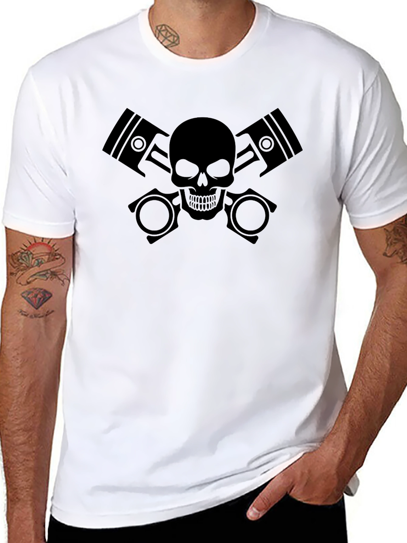 Skull & Pistons Graphic Tee - Black