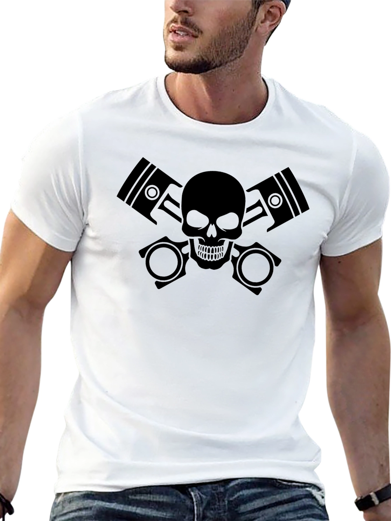 Skull & Pistons Graphic Tee - Black