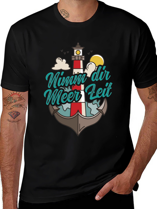 Nimm dir Meer Zeit Black T-Shirt - Lighthouse & Anchor Design