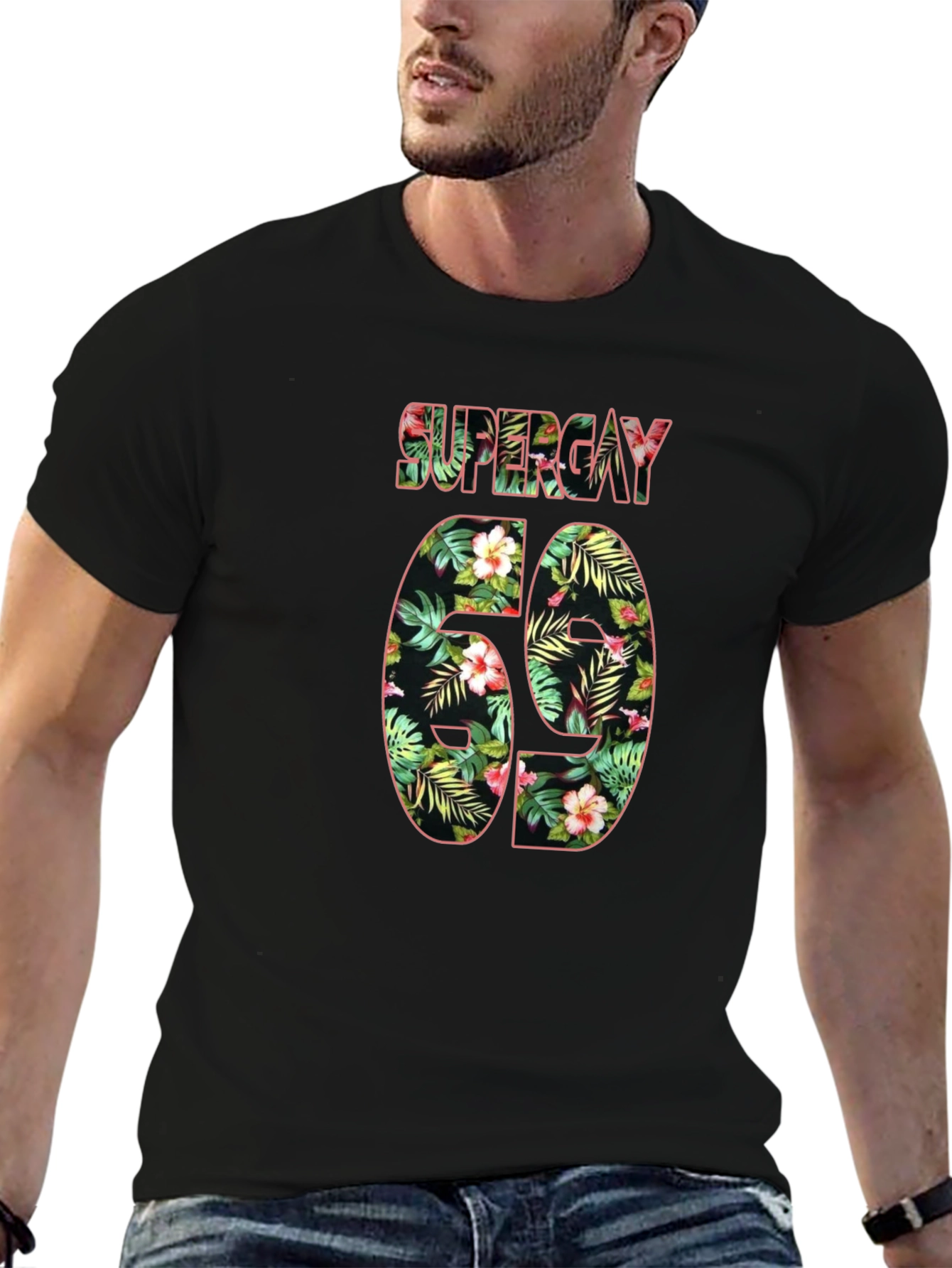 Supergay Floral Print Black T-Shirt