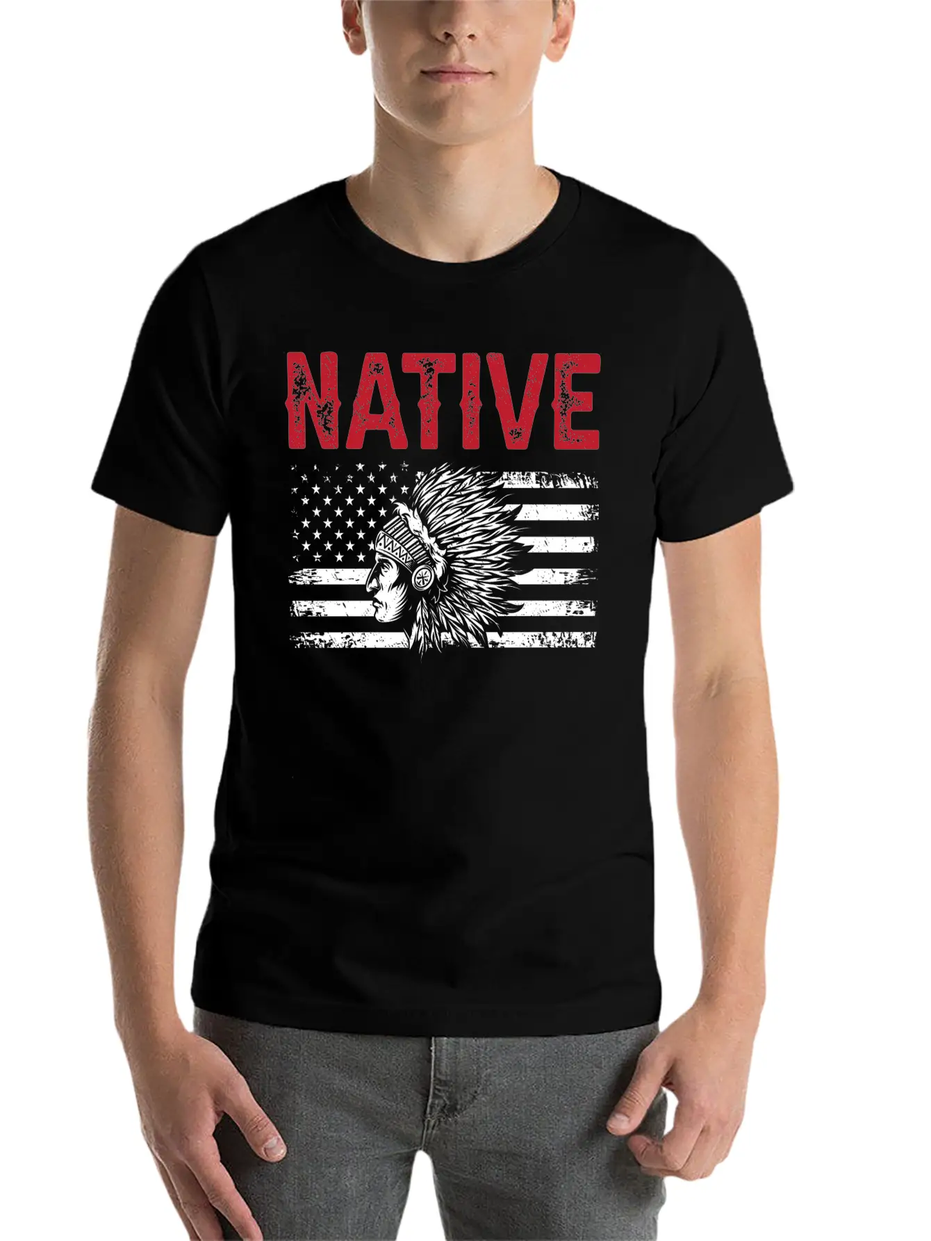 Native American Flag Chief Unisex Casual T-Shirt – Clean Design For Daily Comfort