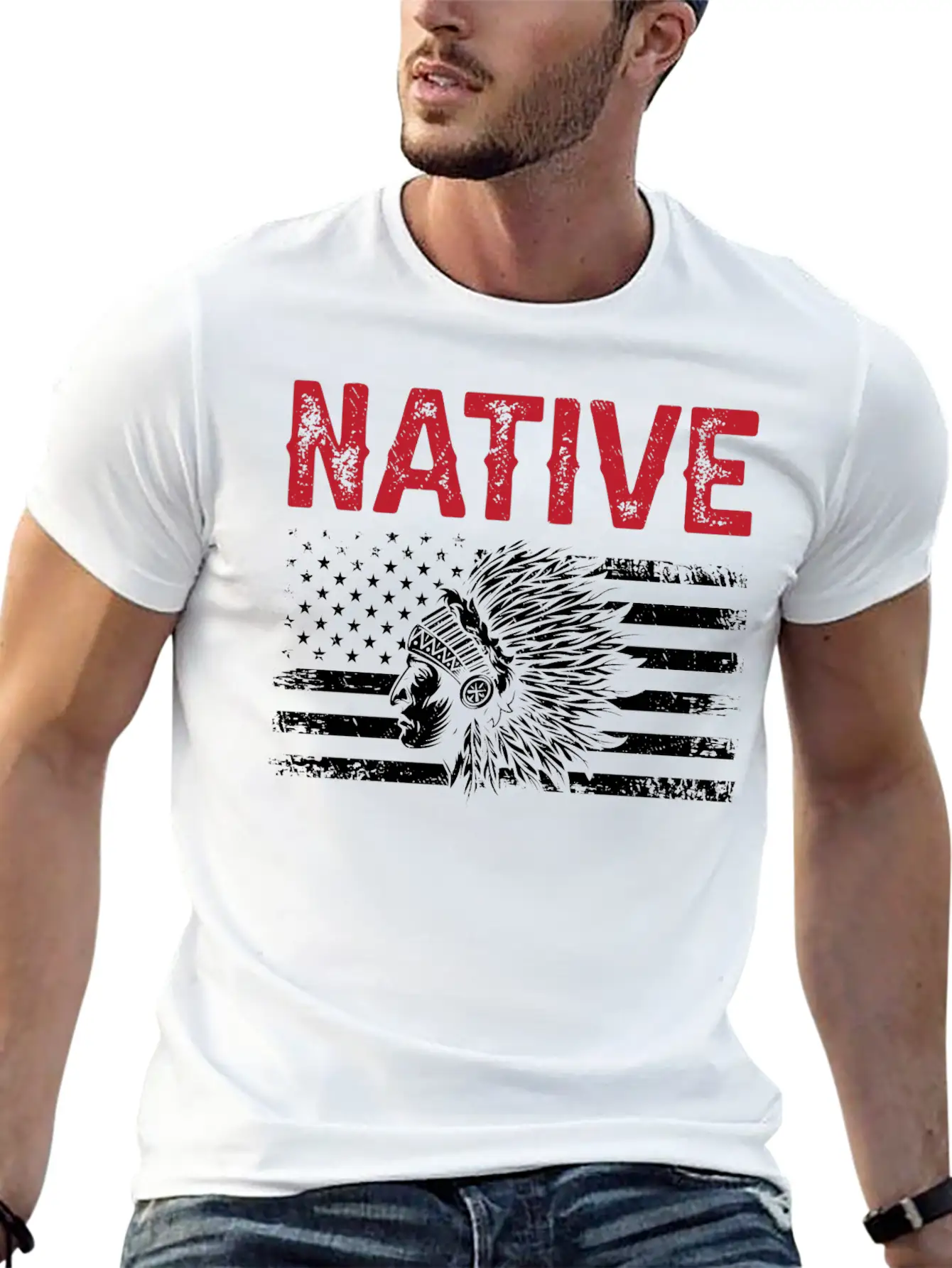 Native American Flag Chief Unisex Casual T-Shirt – Clean Design For Daily Comfort