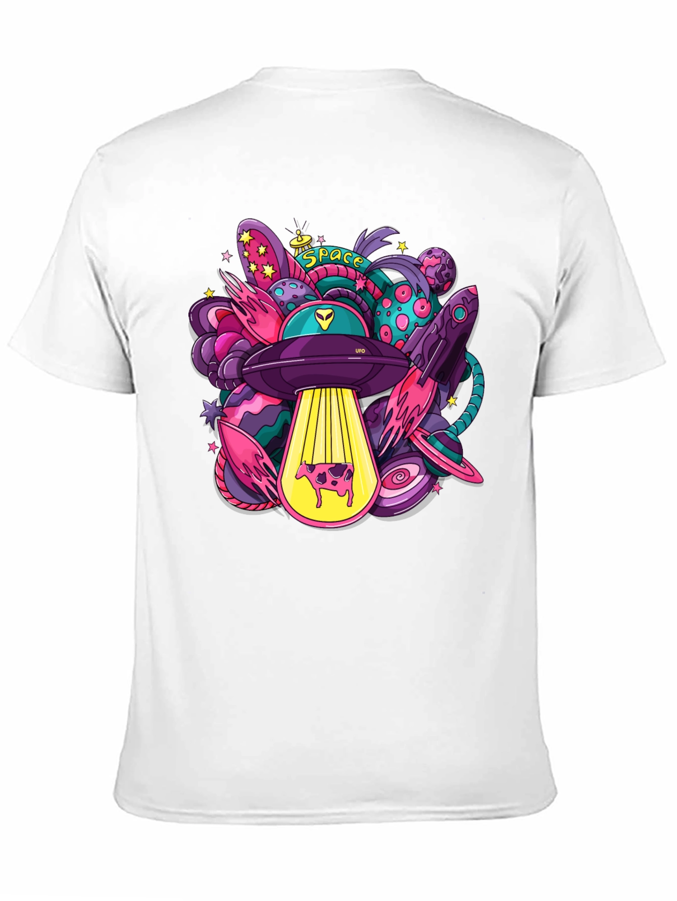 Cosmic Cow Abduction T-Shirt - Space UFO Graphic Tee