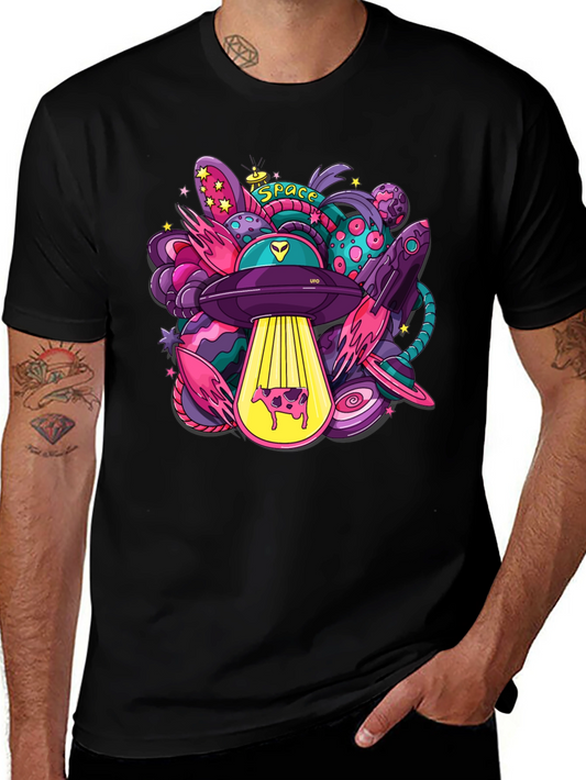 Cosmic Cow Abduction T-Shirt - Space UFO Graphic Tee