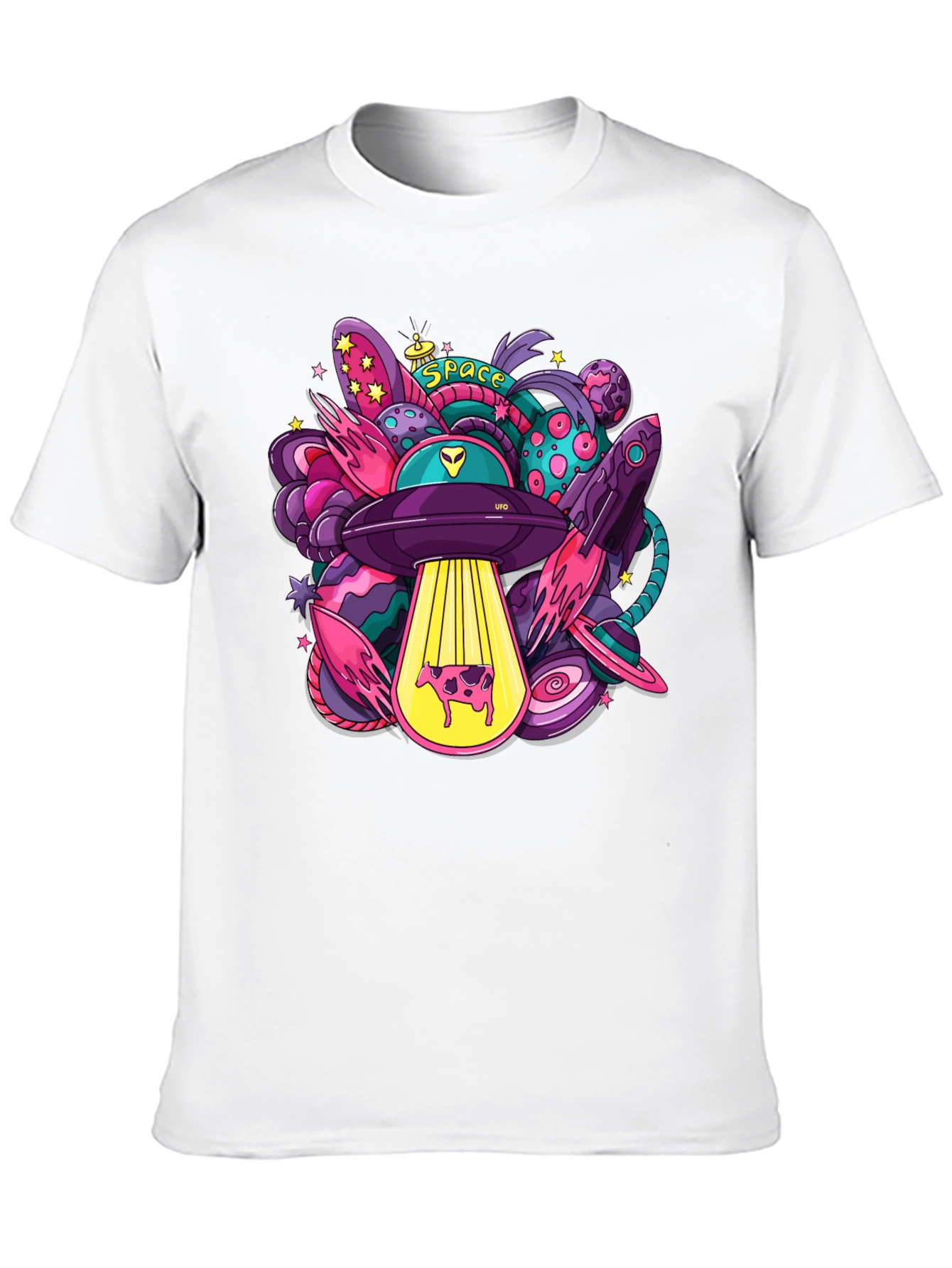 Cosmic Cow Abduction T-Shirt - Space UFO Graphic Tee