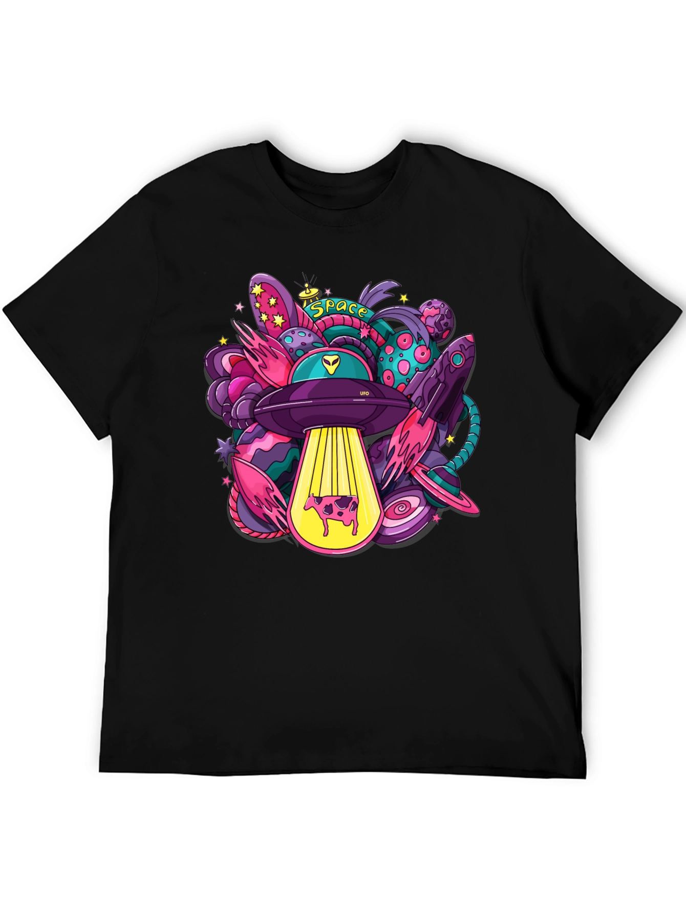 Cosmic Cow Abduction T-Shirt - Space UFO Graphic Tee