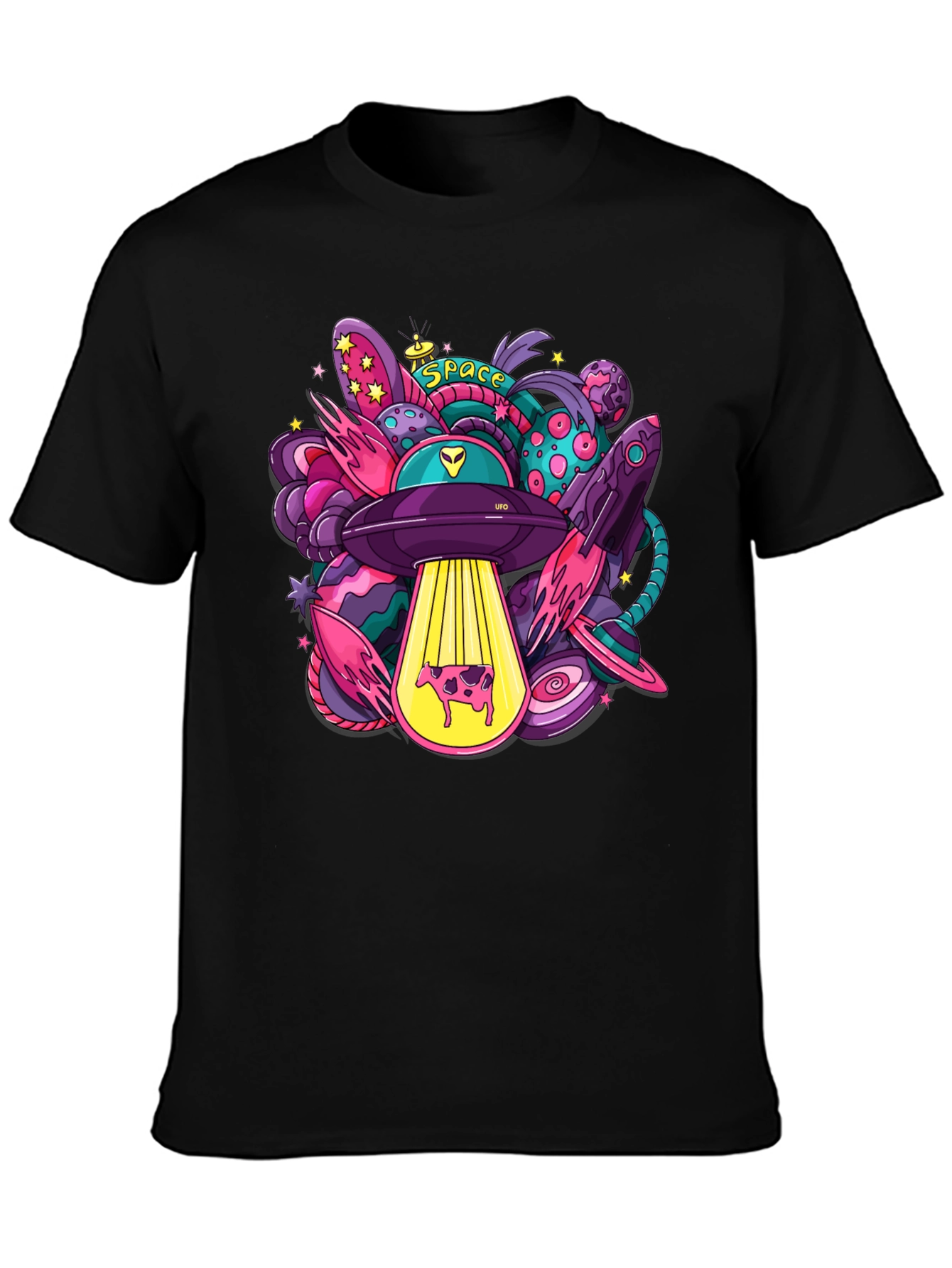 Cosmic Cow Abduction T-Shirt - Space UFO Graphic Tee