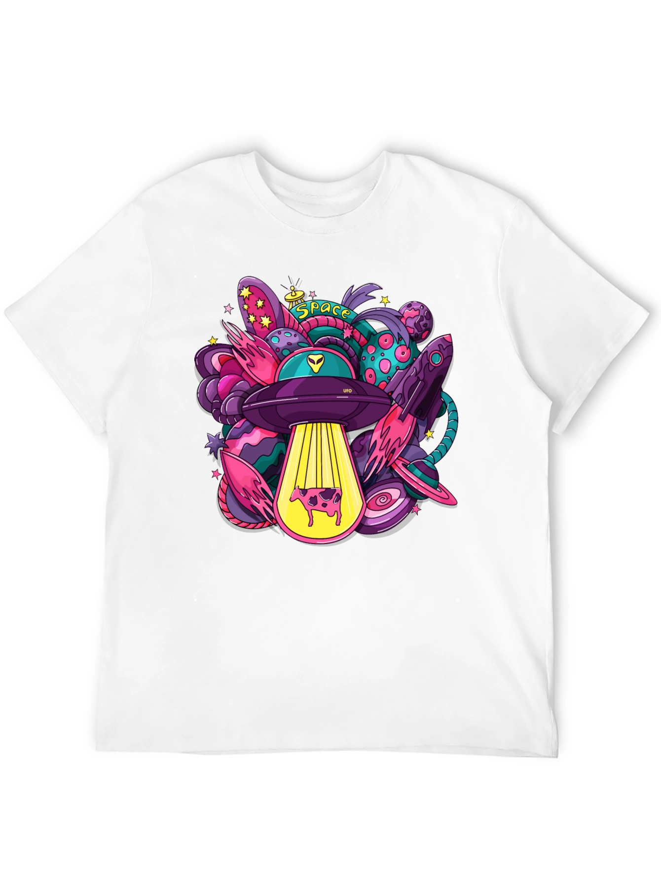 Cosmic Cow Abduction T-Shirt - Space UFO Graphic Tee