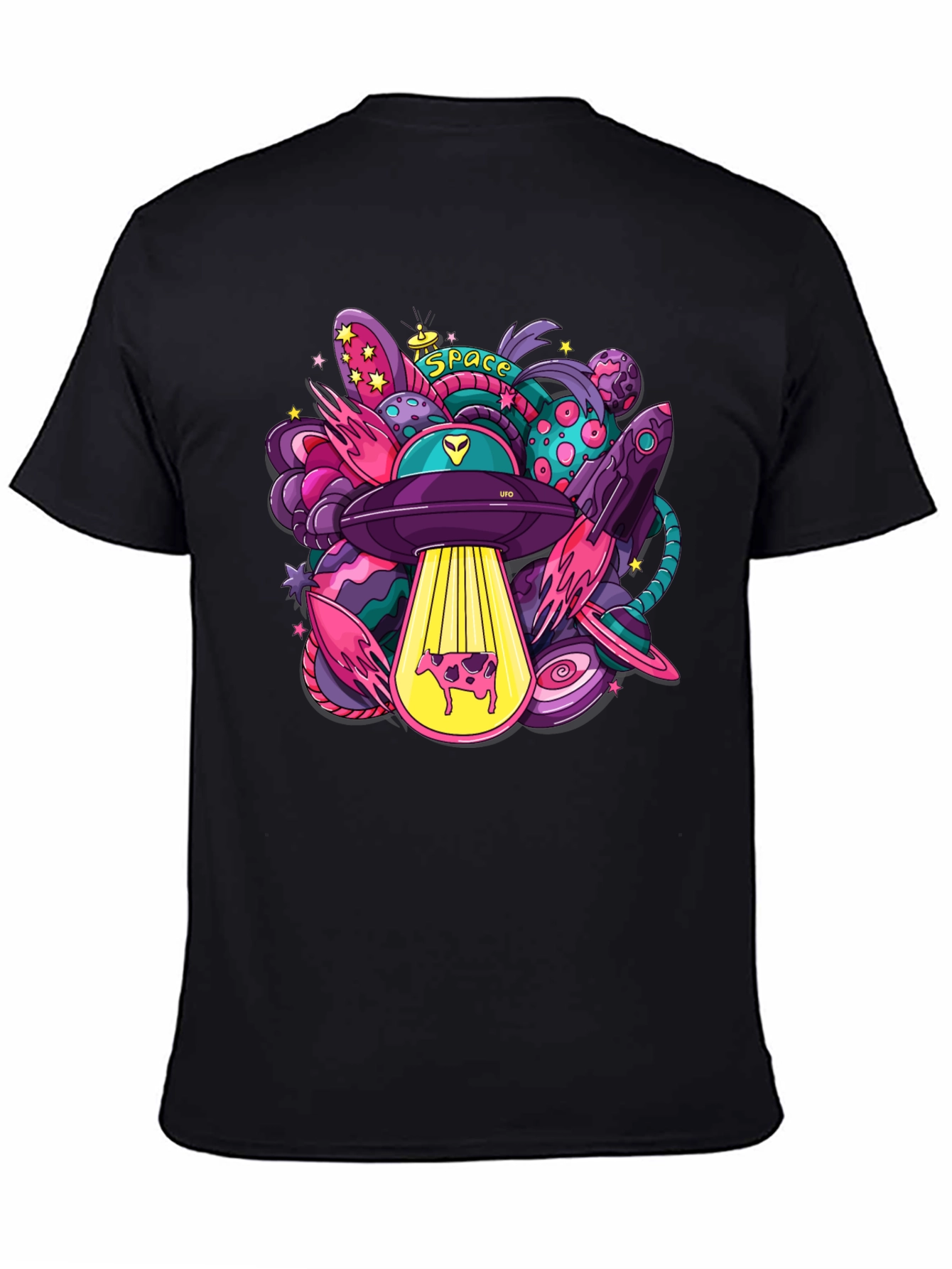 Cosmic Cow Abduction T-Shirt - Space UFO Graphic Tee